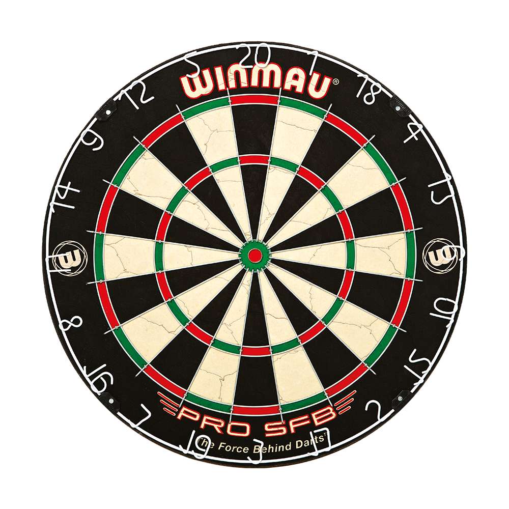 1602_Winmau_Pro_SFB_Dartboard_1Fx9cZbulZ9yaC Winmau Pro SFB Dartboard in detaillierter Ansicht. Die Zahlen und Sektoren sind klar sichtbar.