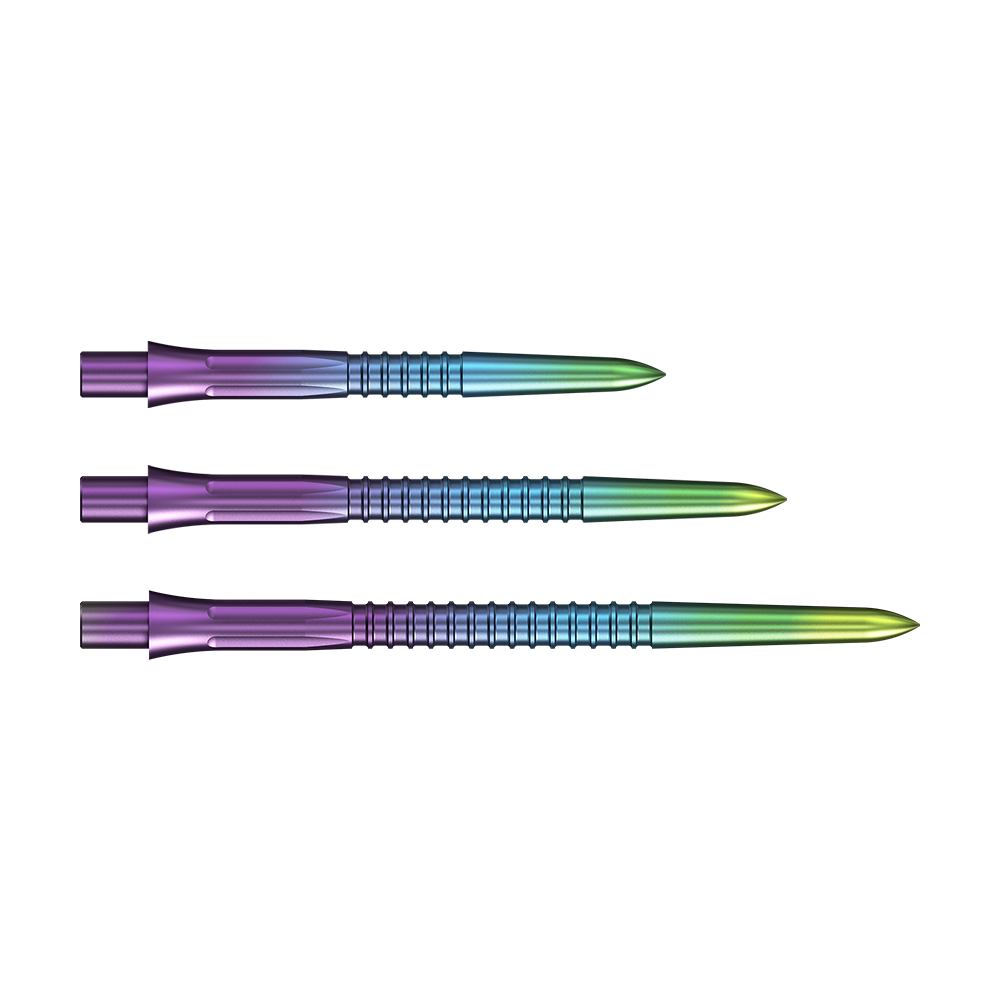Punte per freccette Mission Caliburn EVO GV1 - Arcobaleno Hier sind die Mission Caliburn EVO Dartspitzen GV1 in Rainbow-Farben abgebildet. Sie bieten ein auffälliges Design für Dartspieler.
