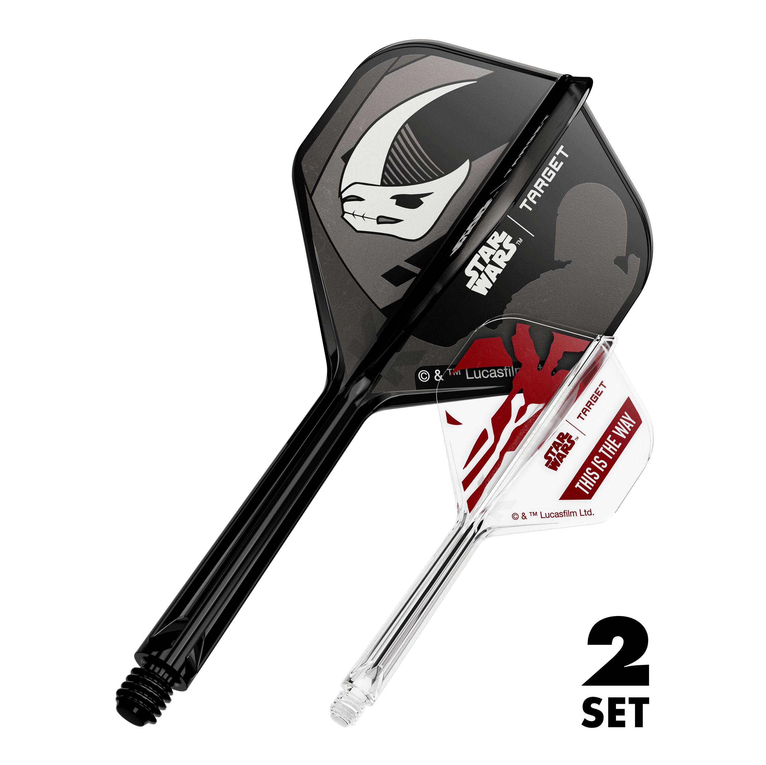 Set Target Star Wars K-Flex Mandalorian No2 Voli Standard Abbildung eines Star Wars K-Flex Mandalorian 2er-Pack Sets. Das Bild zeigt Standard Flights mit 33 mm Länge.
