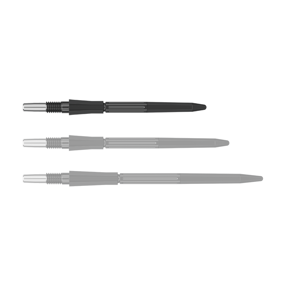 Punte per freccette Target Elysian Archetype 43 Swiss Point in acciaio - Nere Das Bild zeigt eine einzelne schwarze Dartspitze der Target Elysian Archetype 43 SwissPoint Serie in 30 mm Länge. Die Spitze liegt einzeln auf neutralem Hintergrund.