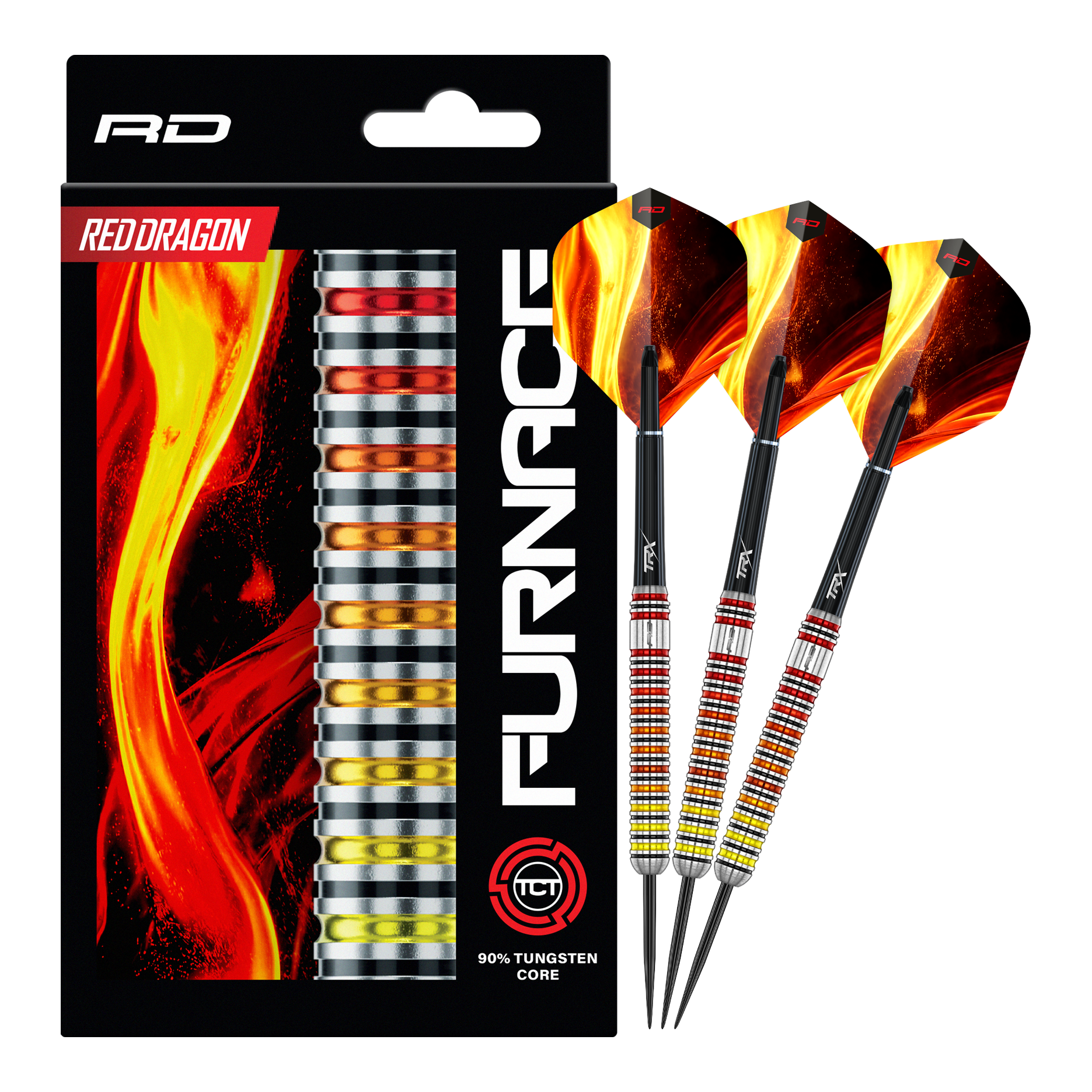 Dardi in acciaio della fornace del Red Dragon Auf dem Bild sind die Red Dragon Furnace Steeldarts vollständig abgebildet. Das Produkt wird in seiner Gesamtheit präsentiert.
