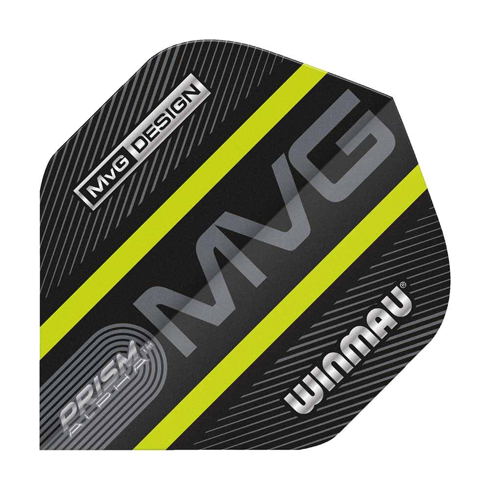 6915-188_Winmau_Prism_Alpha_MvG_Green_Standard_Flights_1CXkEgtQGbbuIi Winmau Prism Alpha MvG Green Standard Flights mit auffälligem Design. Die Flights sind im Set angeordnet.