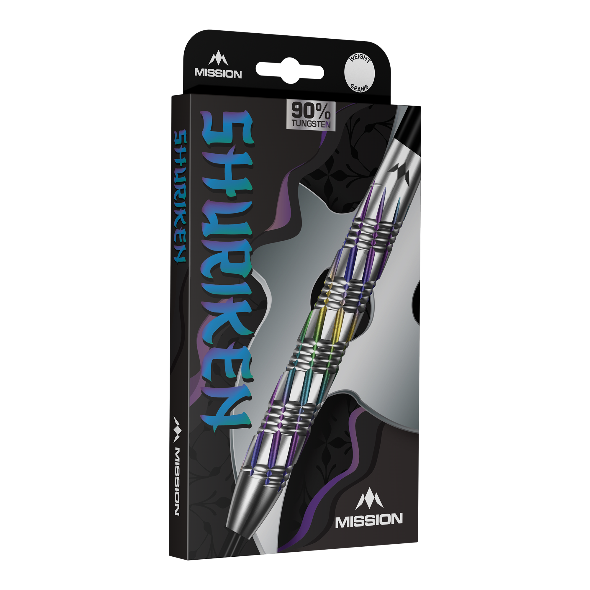 Freccette in acciaio Shuriken Mission Auf dem Bild sind Mission Shuriken Steeldarts zu sehen. Das Foto zeigt die Steeldarts aus einer anderen Perspektive.