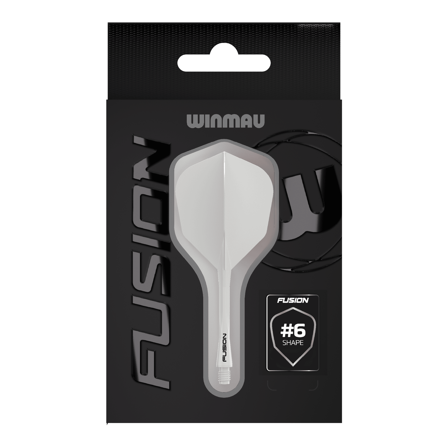 Sistema di alberi di volo Winmau Fusion n. 6 bianco pieno Das Bild zeigt das Winmau Fusion Flight-Shaft-System No6 Solid White. Es handelt sich um ein weißes Dart-Zubehör.