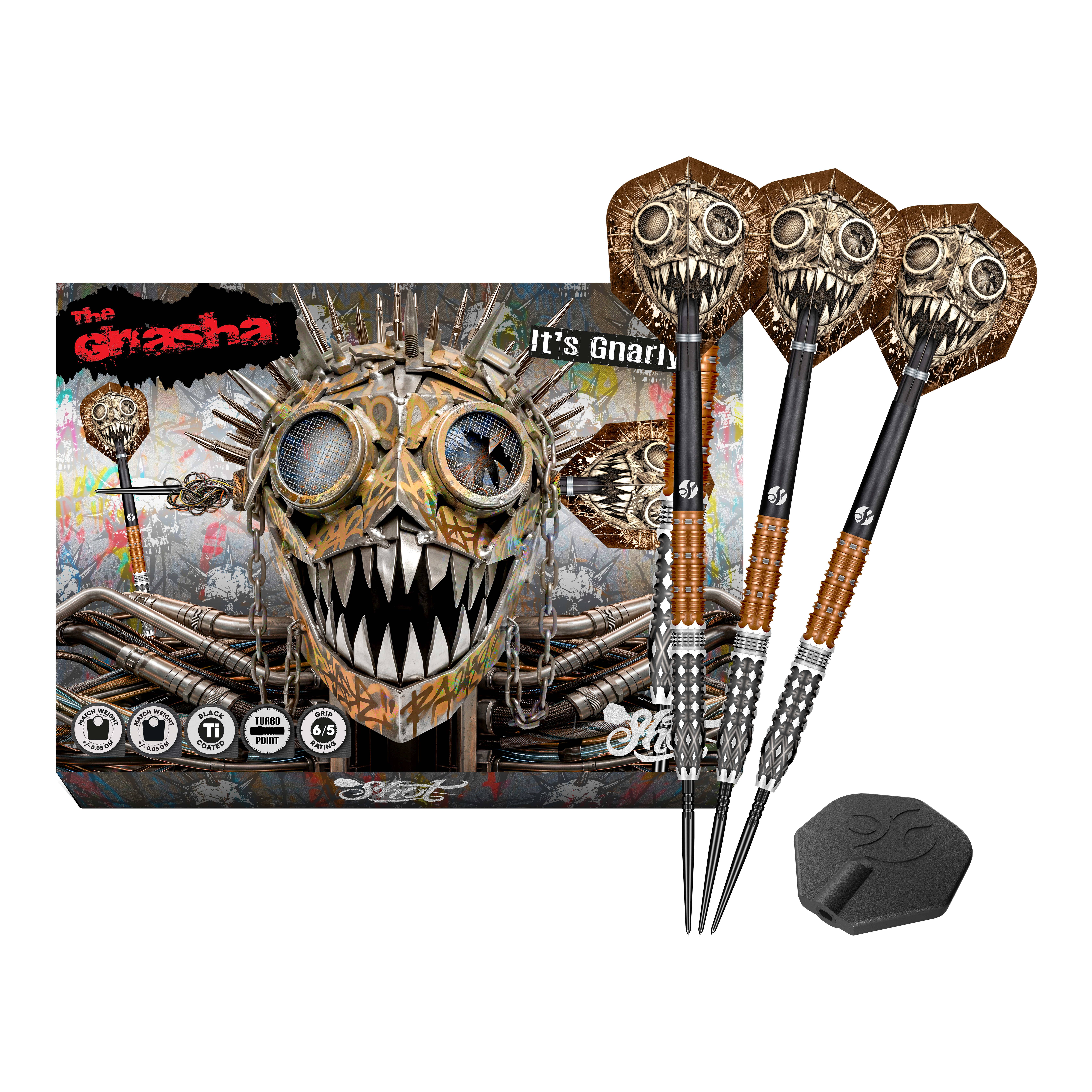 Freccette in acciaio Shot Gnarly Gnasha Turbo Point - 23 g Dieses Bild stellt die Shot Gnarly Gnasha Turbo Point Steeldarts mit 23g vollständig dar. Das Set ist ideal für Dart-Liebhaber.