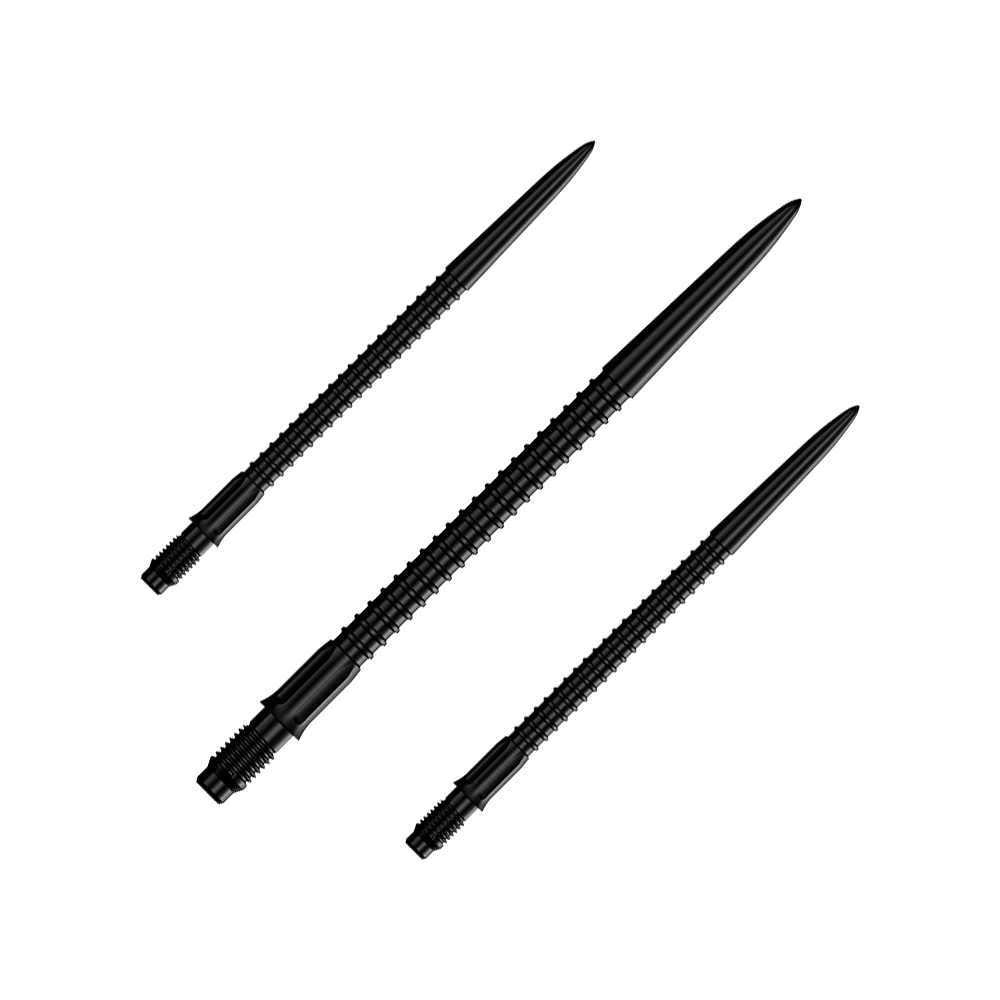 Punte per freccette Mission R2.5 Rapid Point GV1 - Nere Das Bild trägt die Bezeichnung M002177_Mission_R25_Rapid_Point_GV1_Dartspitzen_Schwarz_40mm_1Set. Es handelt sich vermutlich um ein Set schwarzer Dartspitzen mit 40mm Länge.