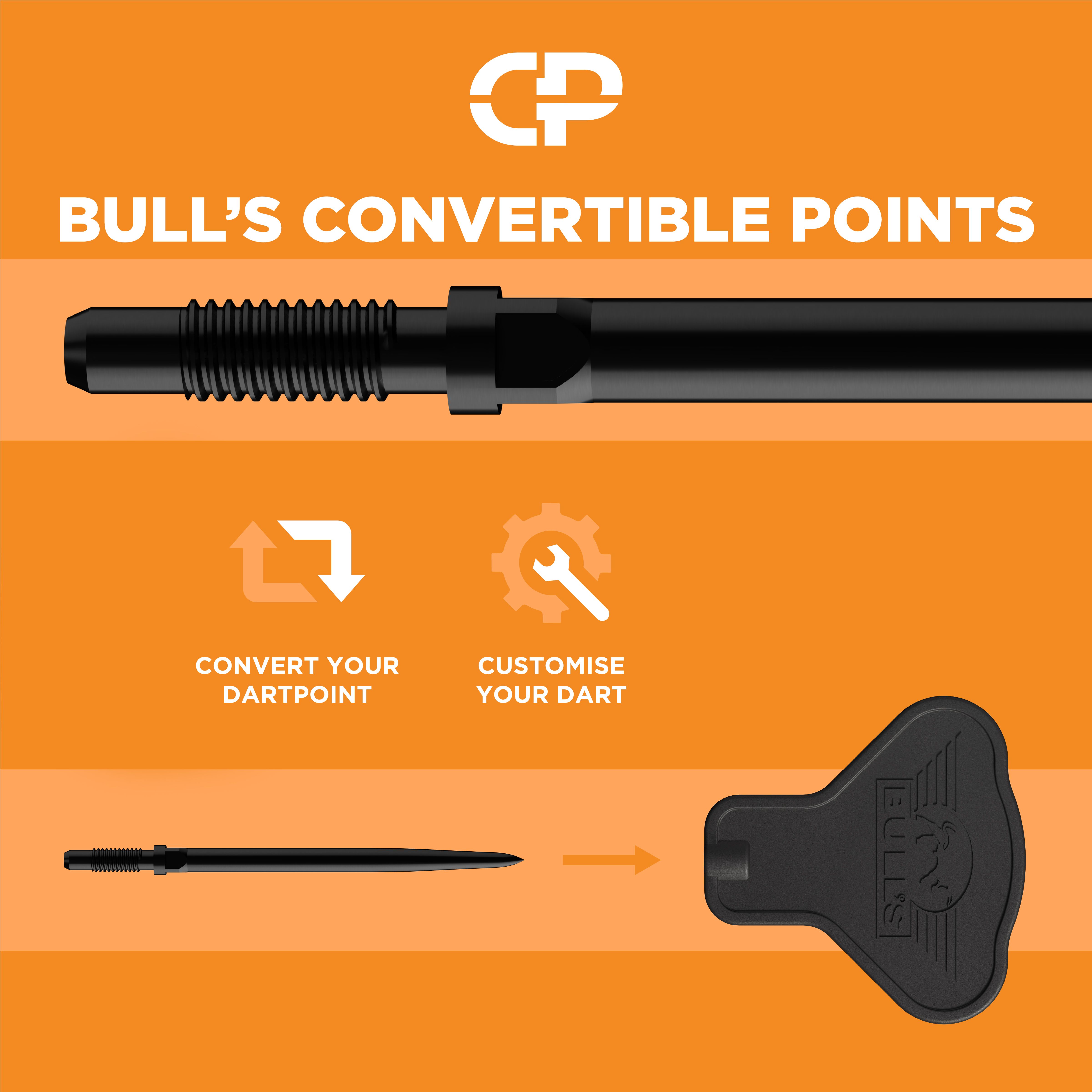 Strumento per i punti convertibili dei Bulls NL Auf dem Bild ist das Bulls NL Convertible Points Tool zu sehen. Dieses Werkzeug wird zum einfachen Wechseln von Dartspitzen verwendet.