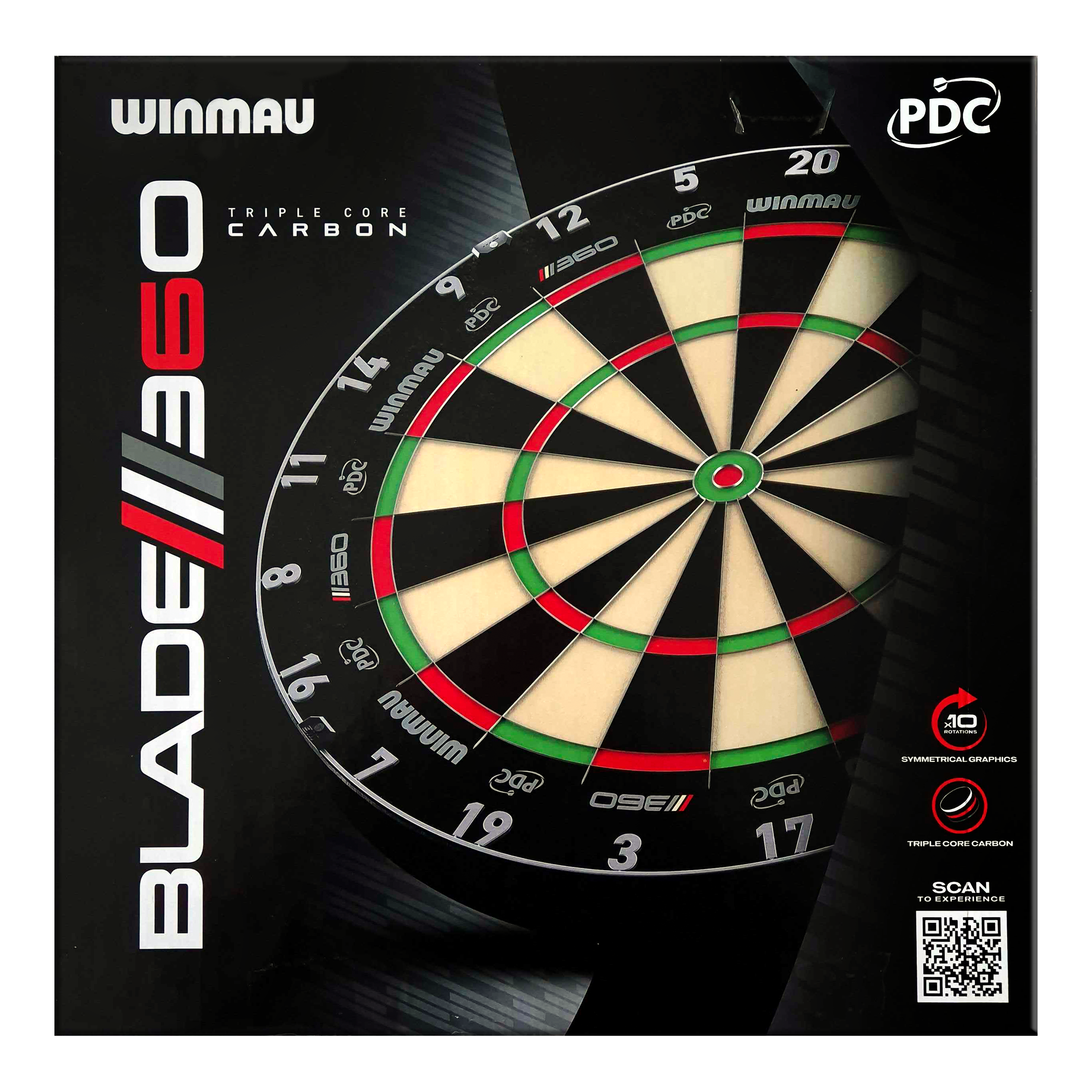 Bersaglio per freccette in acciaio Winmau Blade 6 Triple Core 360 Das Bild zeigt ein Dartboard. Der Dateiname lautet '3060_Winmau_Blade_360_Steeldartboard_5'.