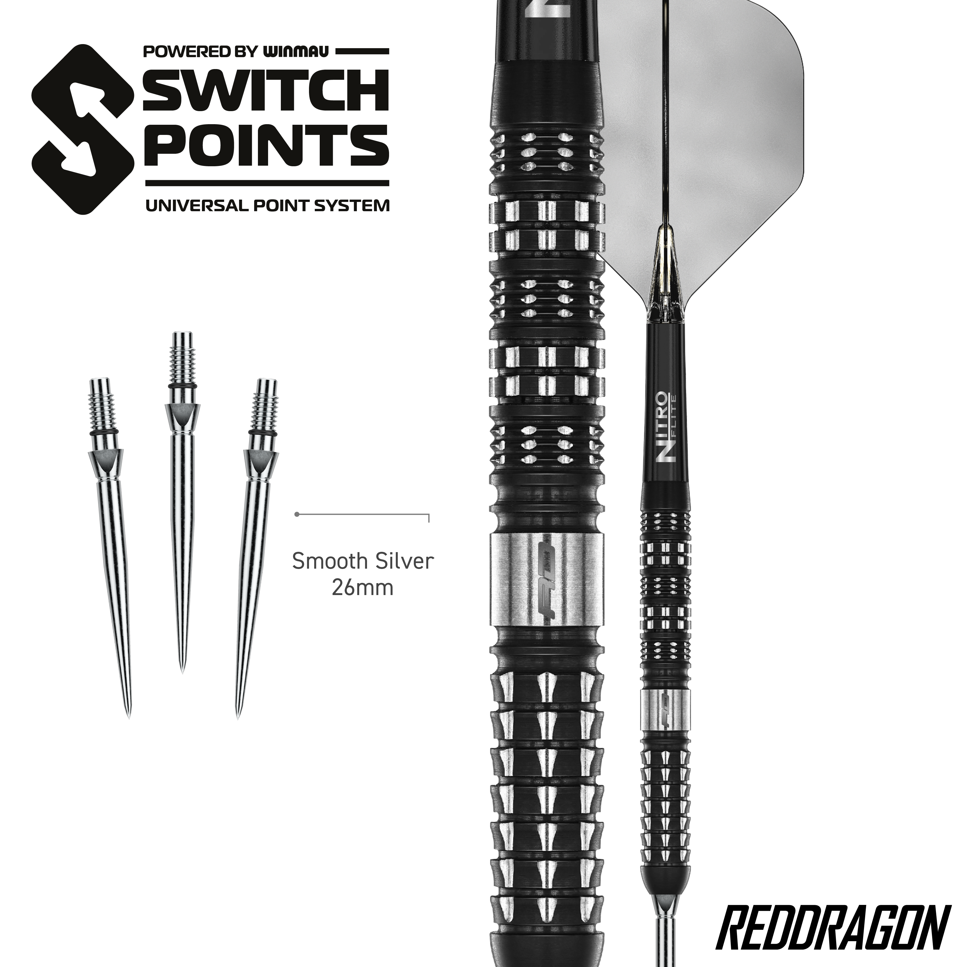 Dardi d'acciaio paralleli Red Dragon Recon Auf dem Bild sind die Red Dragon Recon Parallel Steeldarts zu sehen. Die Darts haben ein paralleles Barrel-Design für gleichmäßigen Griff.
