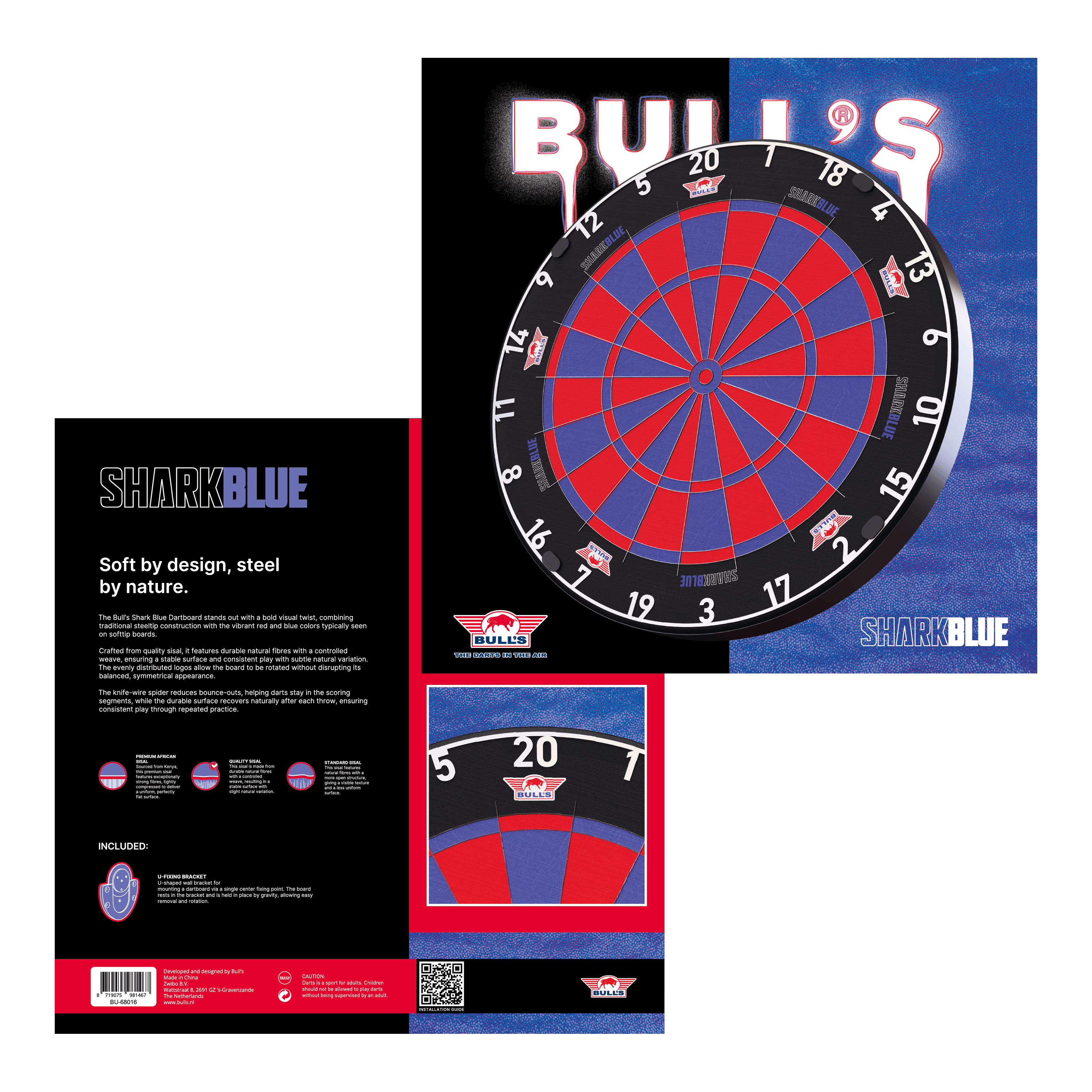 Bersaglio per freccette in acciaio Bulls NL Shark Blue Pro