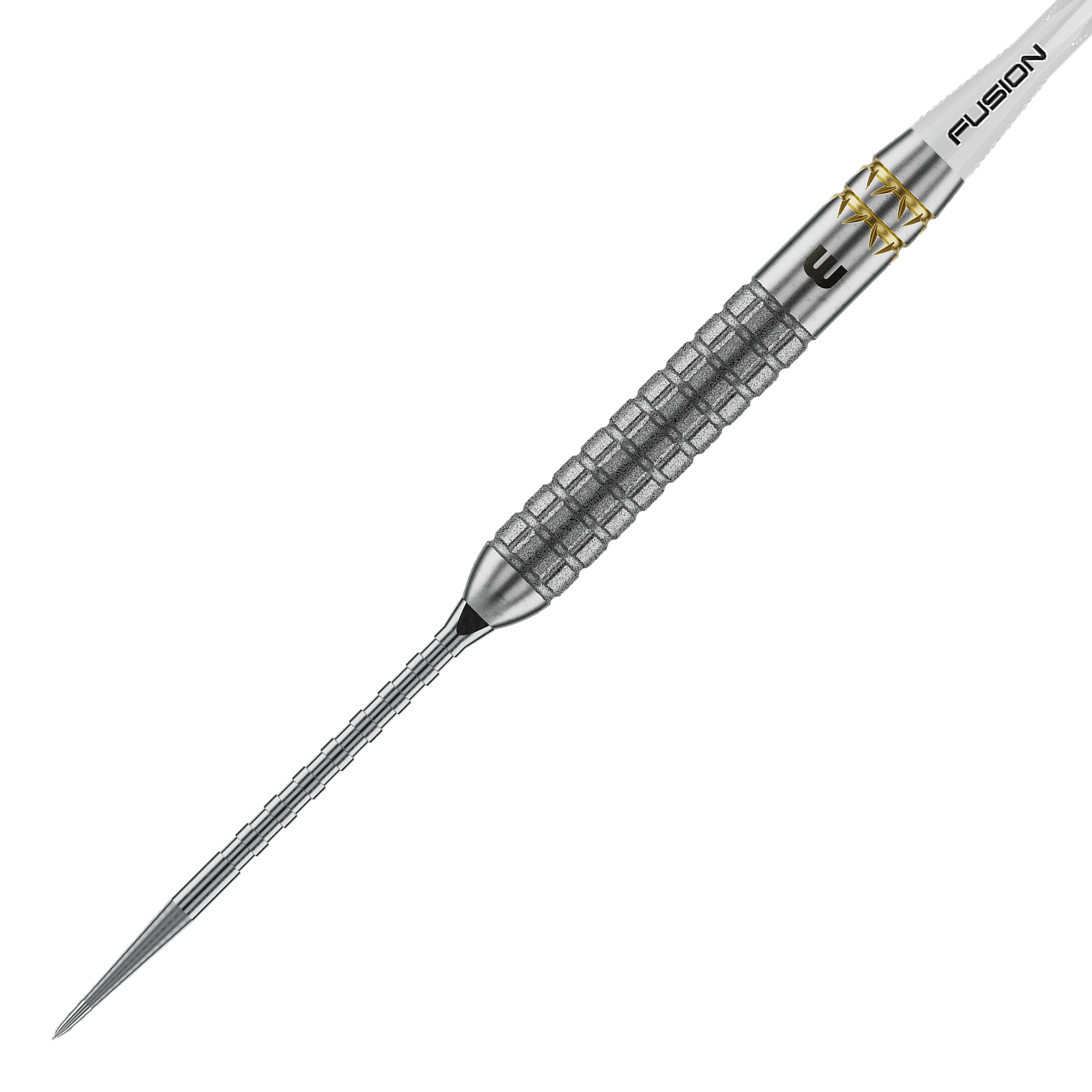 Freccette in acciaio Winmau Gian Van Veen W-MAX Switch Point Winmau Gian Van Veen W-MAX Switch Point Steeldarts werden aus einer anderen Perspektive gezeigt. Die Darts liegen auf einer weißen Fläche.