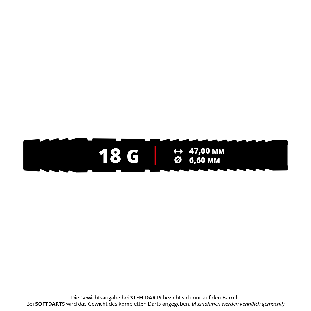 Auf dem Bild sieht man die Target Nathan Aspinall 95K Softdarts mit einem Gewicht von 18g. Diese Darts eignen sich ideal für den Softdart-Sport und sind für Präzision und Leistung bekannt.