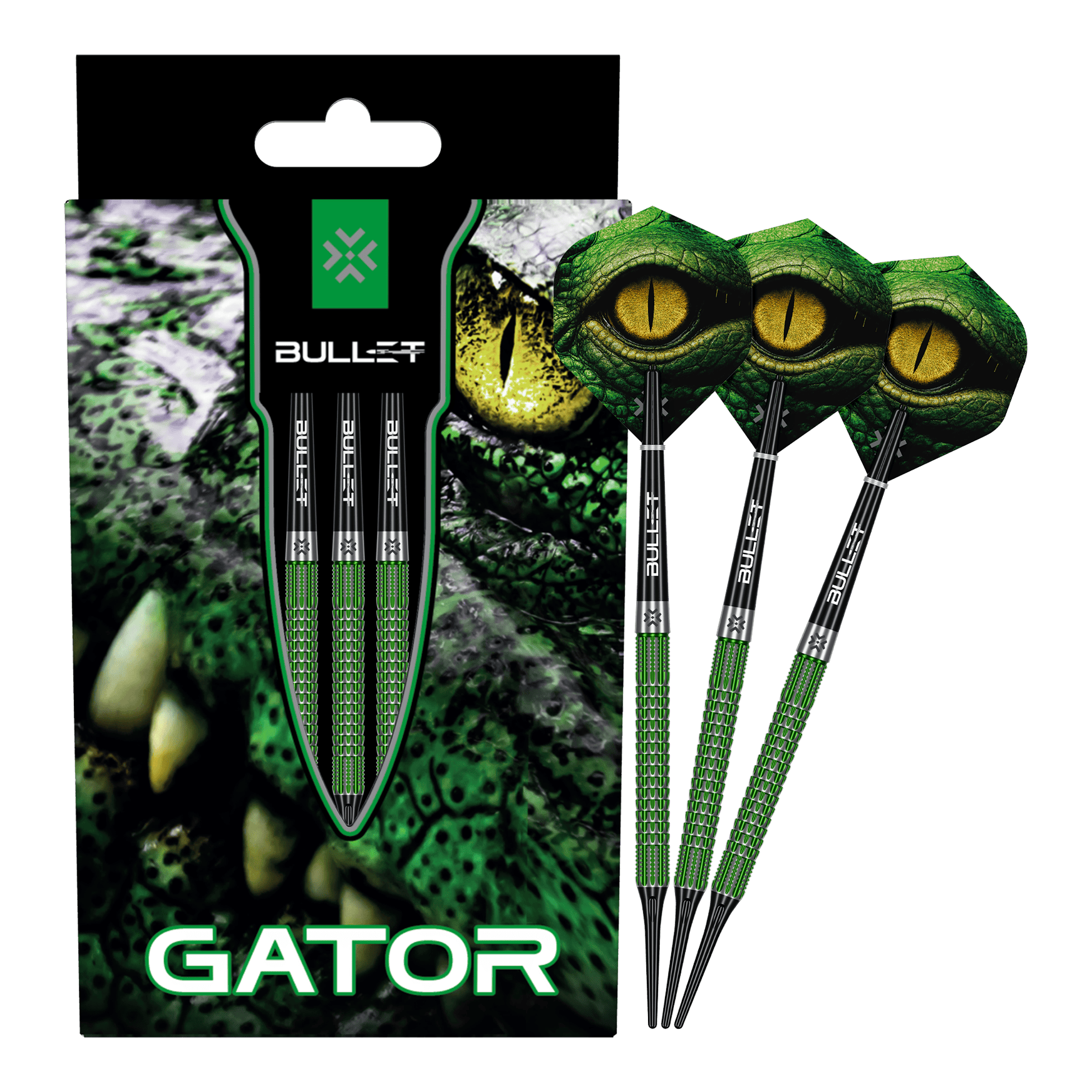 Bullet Gator Softdarts - 20 g Die Abbildung zeigt das Produkt Bullet Gator Softdarts - 20g. Es handelt sich um ein Set von Softdarts mit einem Gewicht von 20 Gramm.