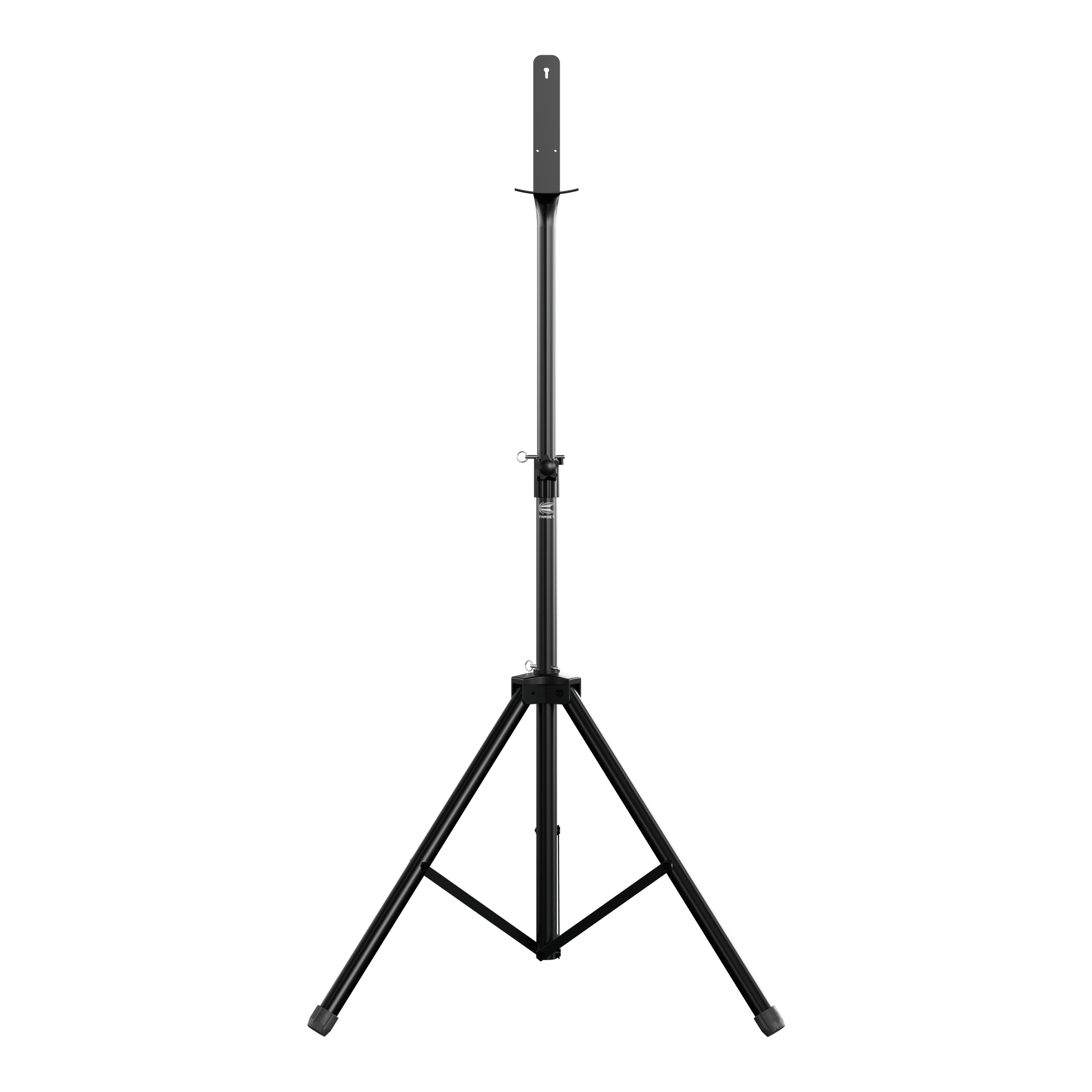 Supporto per bersaglio per freccette Das Bild zeigt einen Target Dartboard Stand mit einem stabilen, dreibeinigen Stativ. Der Ständer ist höhenverstellbar und eignet sich zum Aufhängen eines Dartboards.