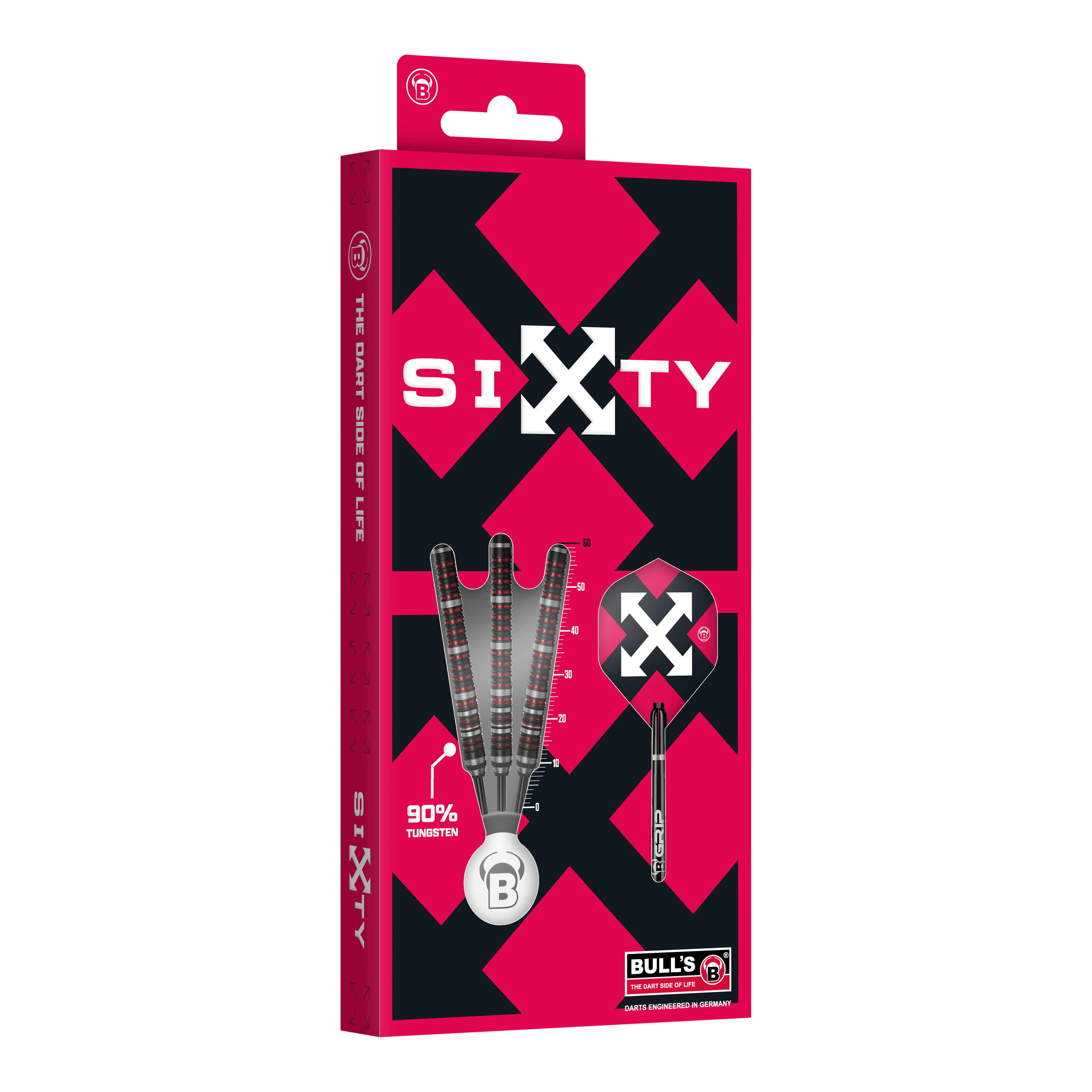 Freccette in acciaio Bulls Sixty S2 Hier sind die Bulls Sixty S2 Steeldarts abgebildet. Die Steeldarts haben ein schlankes Design und eignen sich für professionelle Spieler.