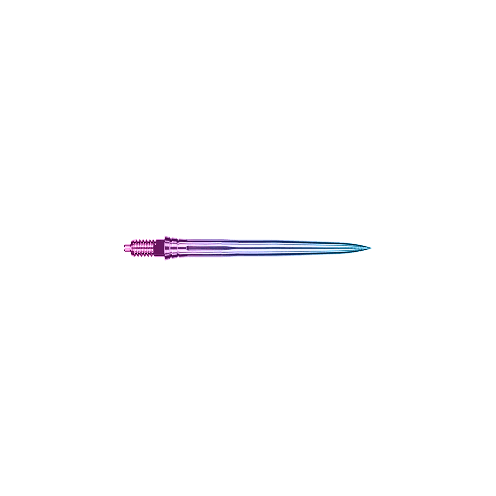 Punte per freccette Caliburn EZ-EVO - Lisce - Arcobaleno Glatte Dartspitze im Regenbogen-Farbverlauf, 28 mm Länge. Die Spitze ist mehrfach abgebildet.
