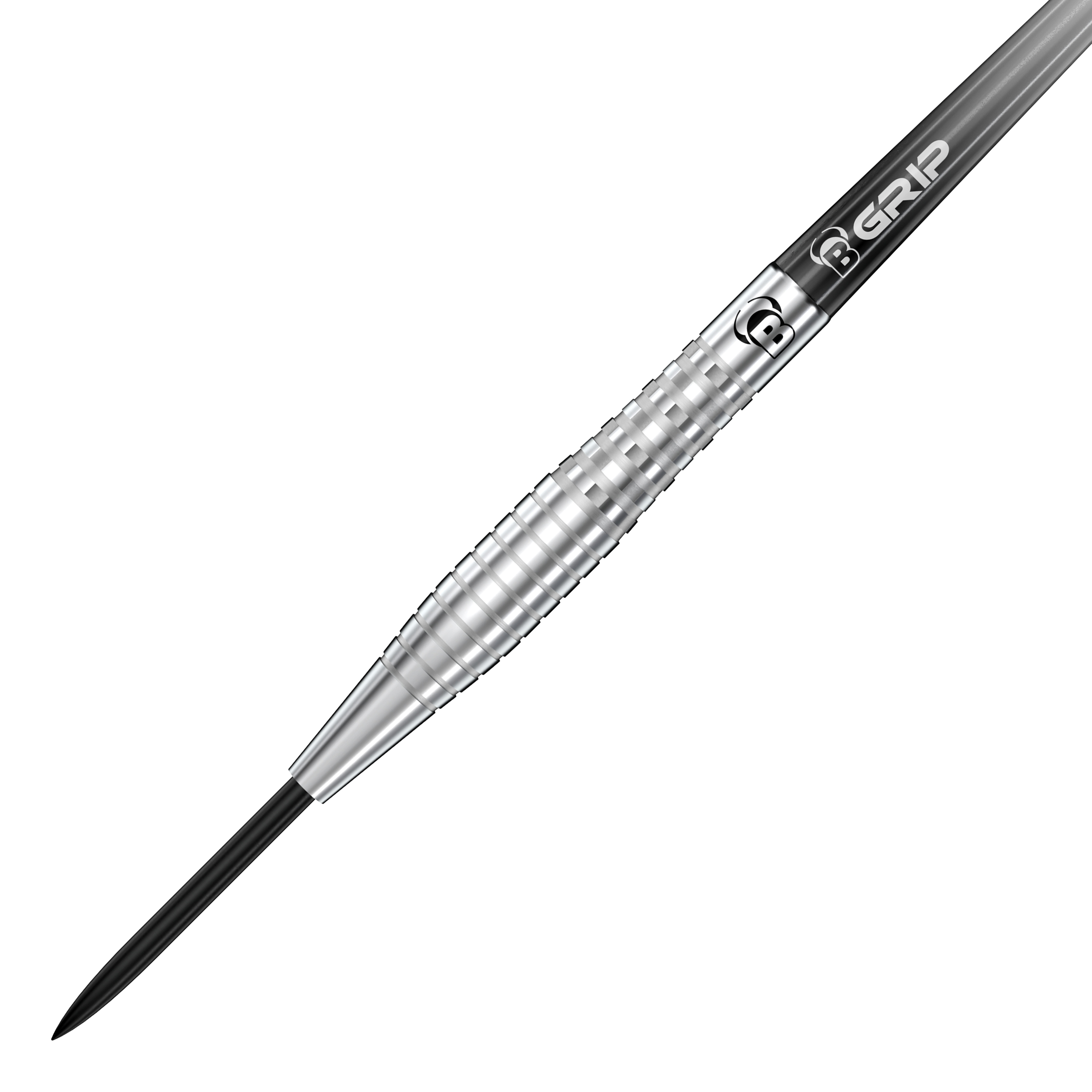 Bulls Martin Schindler Original Generation 2 freccette in acciaio Das Bild zeigt einen silbernen Steeldart der Marke Bulls, Modell Martin Schindler Original Generation 2. Der Dart hat eine gerillte Oberfläche für besseren Grip und eine schwarze Stahlspitze.