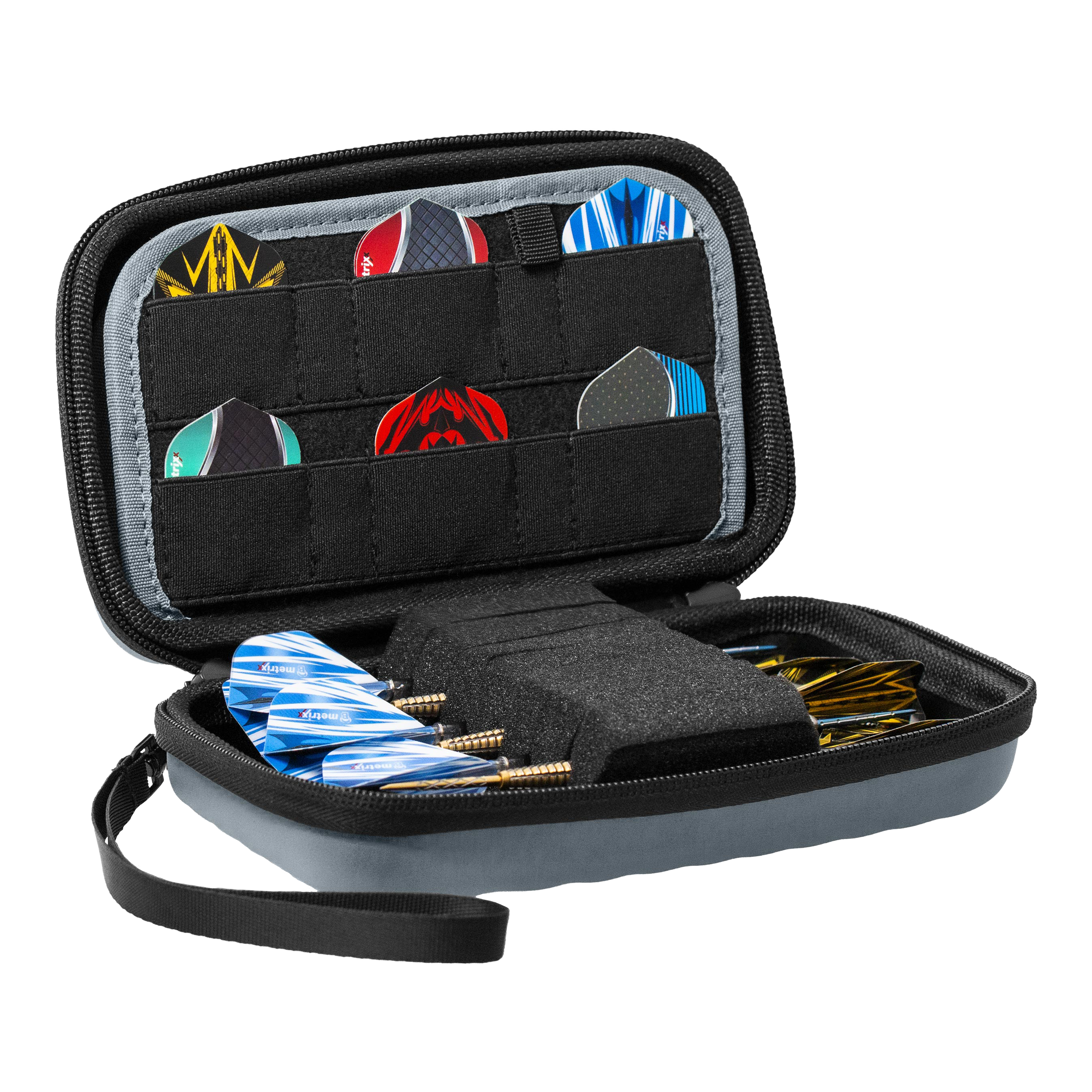 Custodia per freccette Bulls Orbis XL - Grigio Das Bild zeigt das Bulls Orbis XL Dartcase in der Farbe Grau. Dieses Etui bietet viel Platz für Dartzubehör.