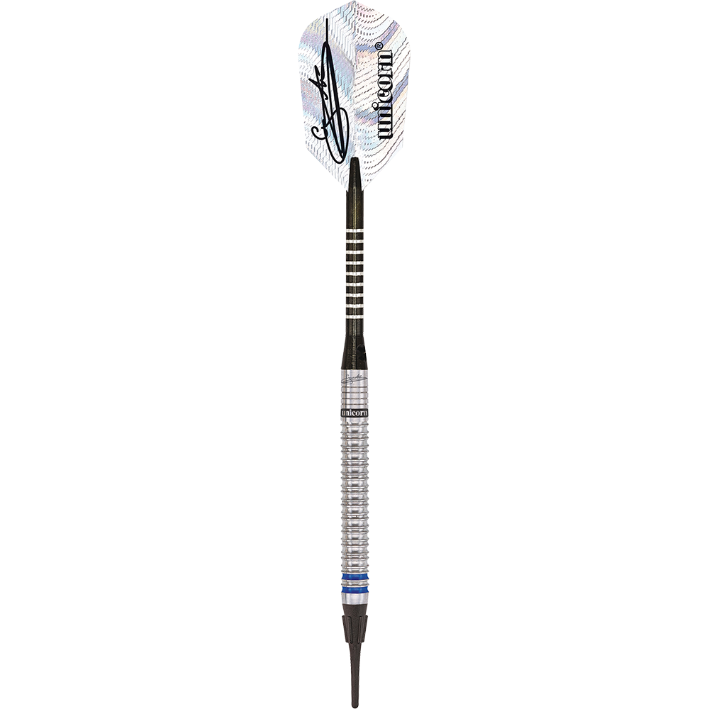 04188_Unicorn_World_Champion_Natural_Phase_3_Gary_Anderson_Softdarts_15c7BwO1UXJc5u Das Bild zeigt einen Softdart der Marke Unicorn World Champion Natural Phase 3 Gary Anderson mit einem Gewicht von 18g. Der Dart hat ein silbernes Griffstück, einen schwarzen Schaft und ein weißes Flight mit Aufdruck.