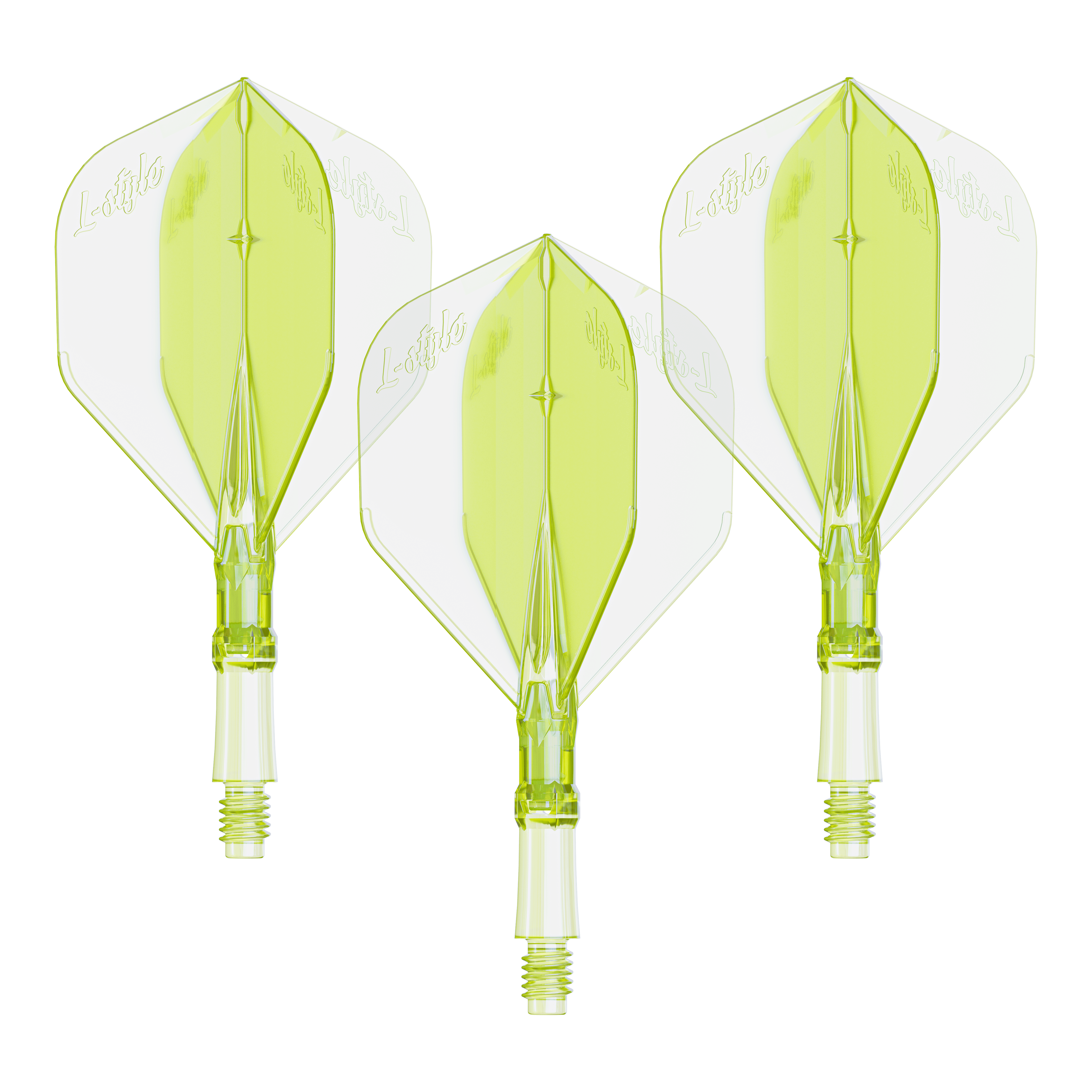 Voli L-Style L-Sytem - Giallo neon Das Bild zeigt ein Set von Flights für Dartpfeile in Neon-Gelb, kleine Größe. Geeignet für das L-Style L-System.