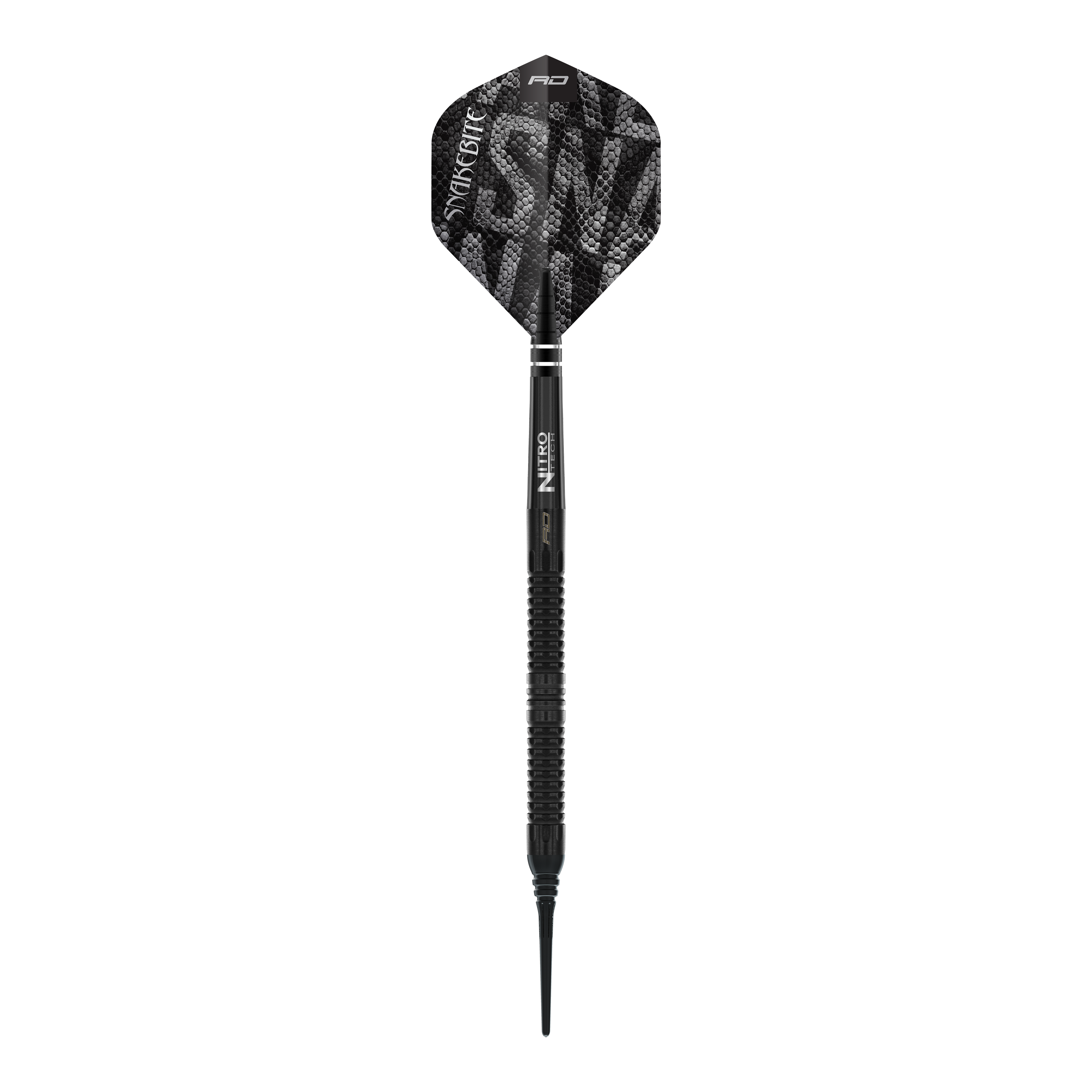 Freccette morbide Red Dragon Peter Wright Snakebite Black Mamba - 20 g Red Dragon Peter Wright Snakebite Black Mamba Softdarts - 20g. Abgebildet ist ein Detail des Softdarts-Designs in Schwarz.