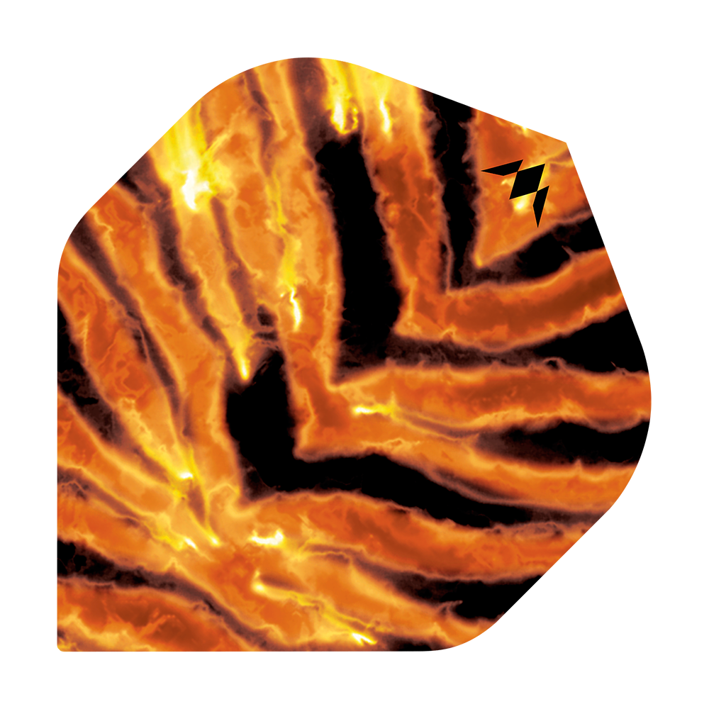 Missione Solo Javan No2 Voli Standard Das Bild zeigt das Produkt "Mission Solo Javan No2 Standard Flights". Das Design ist in leuchtenden Orange- und Schwarztönen gehalten und erinnert an lodernde Flammen oder ein Tiermuster.