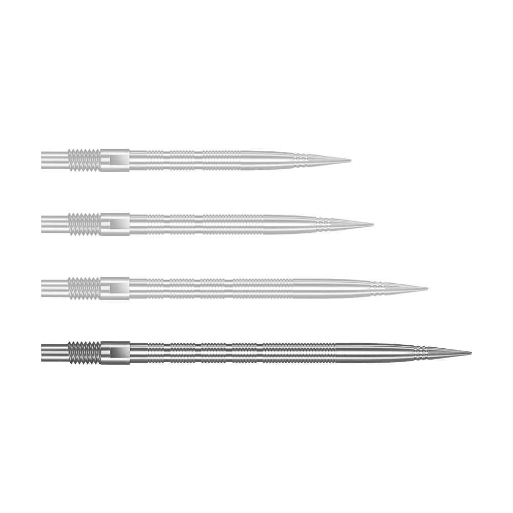 Punte per freccette Harrows Quick Point Micro Ridge - Argento Abgebildet ist QP28023 Harrows Quick Point MicroRidge Dartspitzen Silber 40mm. Das Produkt sind silberne Dartspitzen für den Austausch.