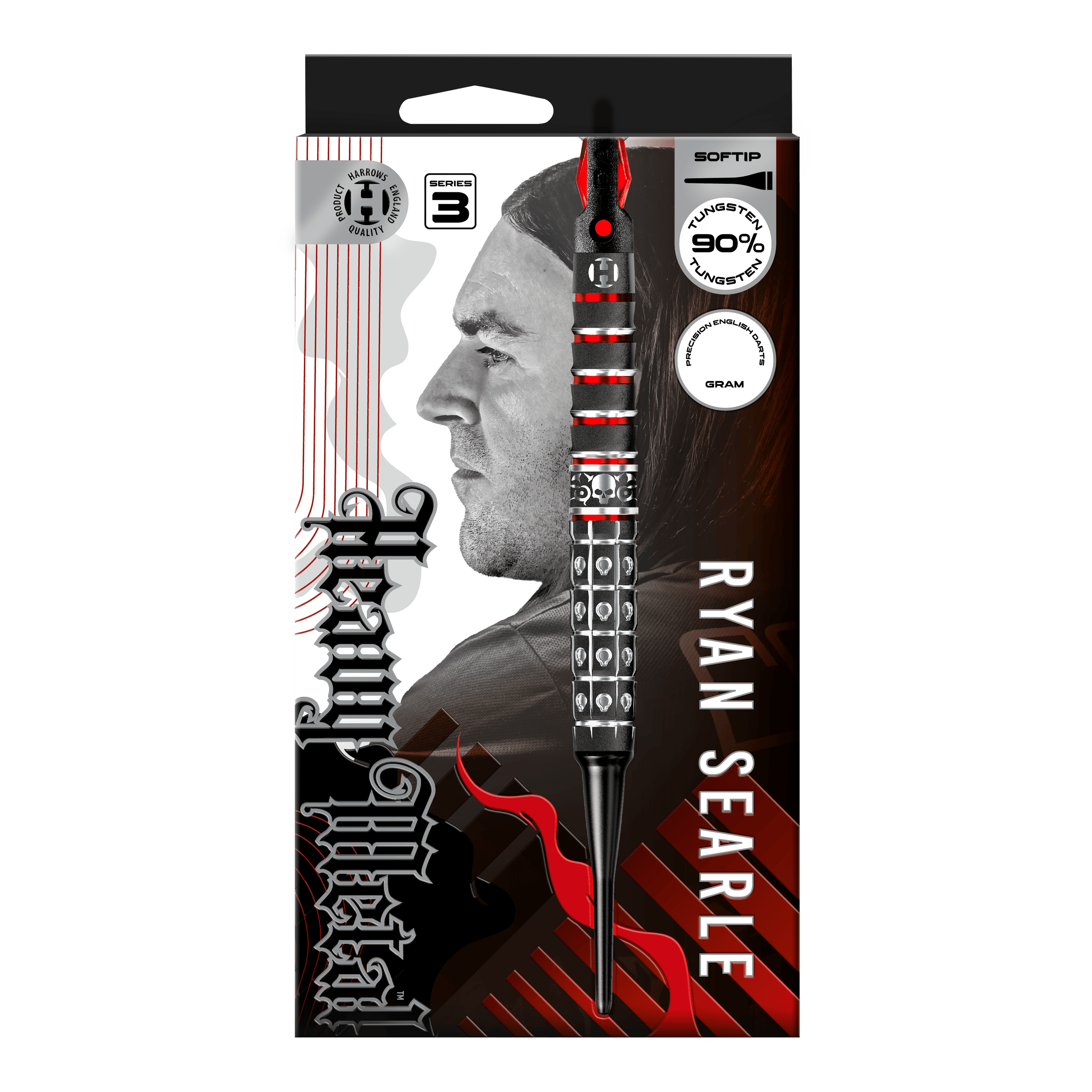 Freccette morbide Ryan Searle Series 3 di Harrow Abgebildet ist Harrows Ryan Searle Series 3 Softdarts. Es handelt sich um einen Satz moderner Softdarts für Dartspieler.