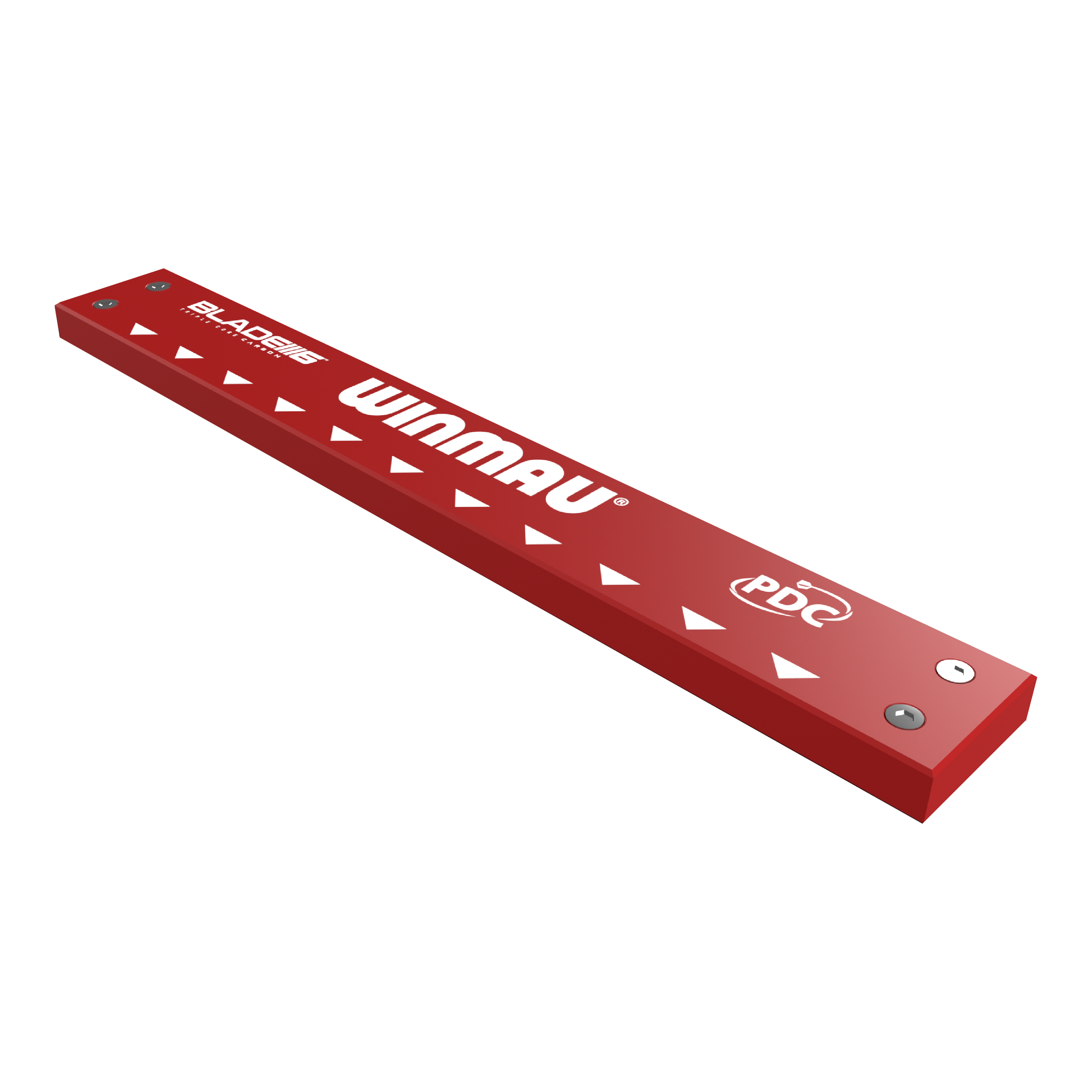 Tappetino per freccette in PVC Winmau Clearzone con oche Das Bild zeigt das Produkt "Winmau Clearzone PVC Dartmatte mit Oche". Es ist eine rote Dartmatte mit weißen Pfeilen und dem Winmau-Logo darauf.