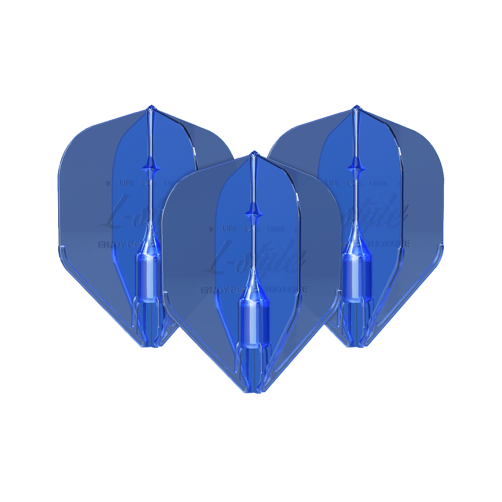 Alette L-Style Fantom L1EZ blu Das Bild zeigt drei blaue L-Style Fantom L1EZ Flights. Sie sind für den Gebrauch bei Dartpfeilen gedacht.