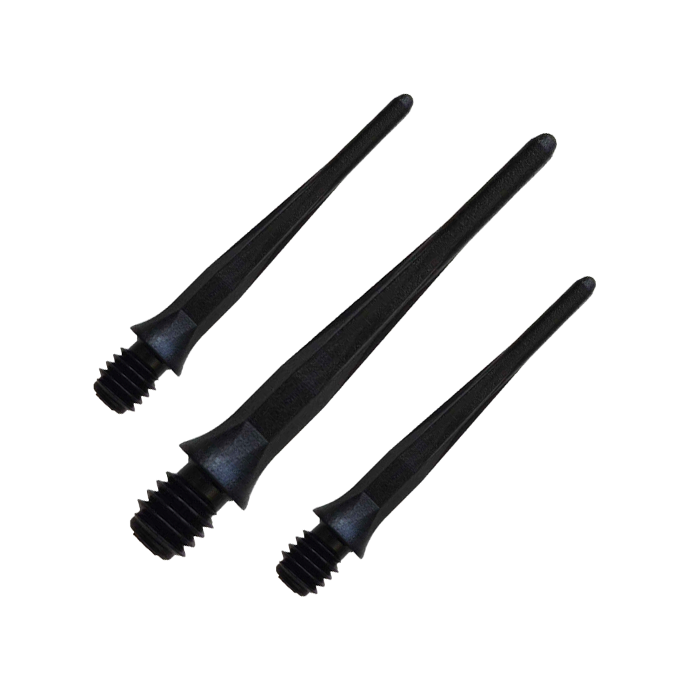 Punte morbide per freccette Caliburn 2BA, nere - confezione da 50 Zu sehen ist ein Set der Caliburn 2BA Softdartspitzen Schwarz im 50er Pack. Diese Spitzen bieten zuverlässigen Halt für Dartspieler.