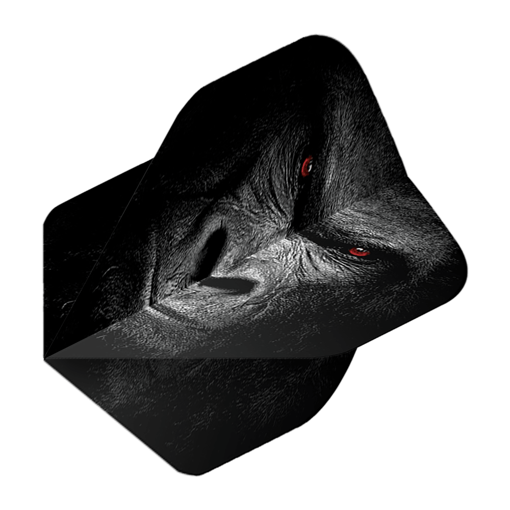 Voli Pentathlon Gorilla Das Bild zeigt das Produkt "Pentathlon Gorilla No2 Standard Flights". Auf dem Flight ist das Gesicht eines Gorillas mit markanten roten Augen abgebildet.