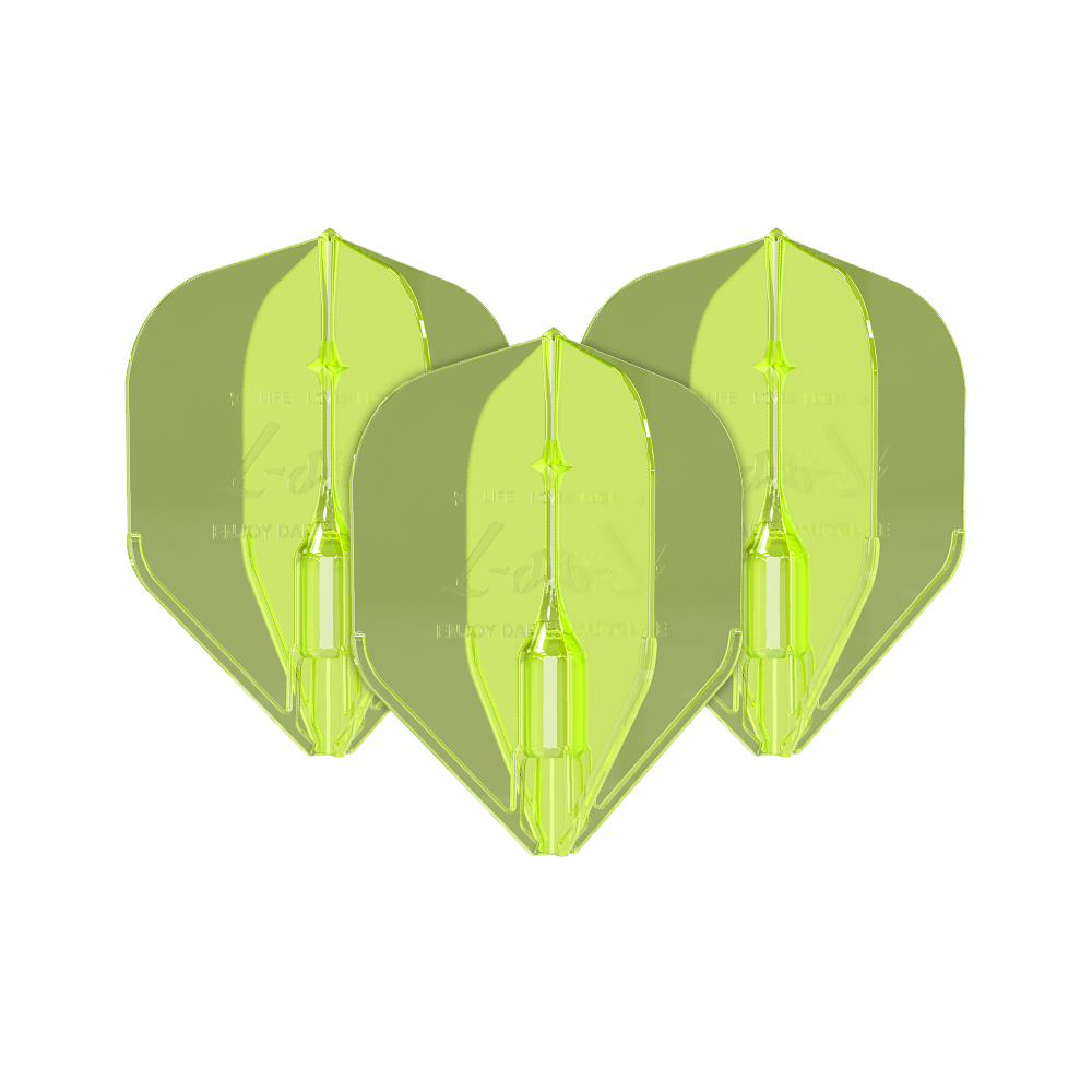Voli L-Style Fantom L1EZ Giallo Neon Auf dem Bild sind drei neongelbe Dart-Flights des Modells "L-Style Fantom L1EZ" zu sehen. Sie haben eine auffällige Farbe und eine stabile Form.
