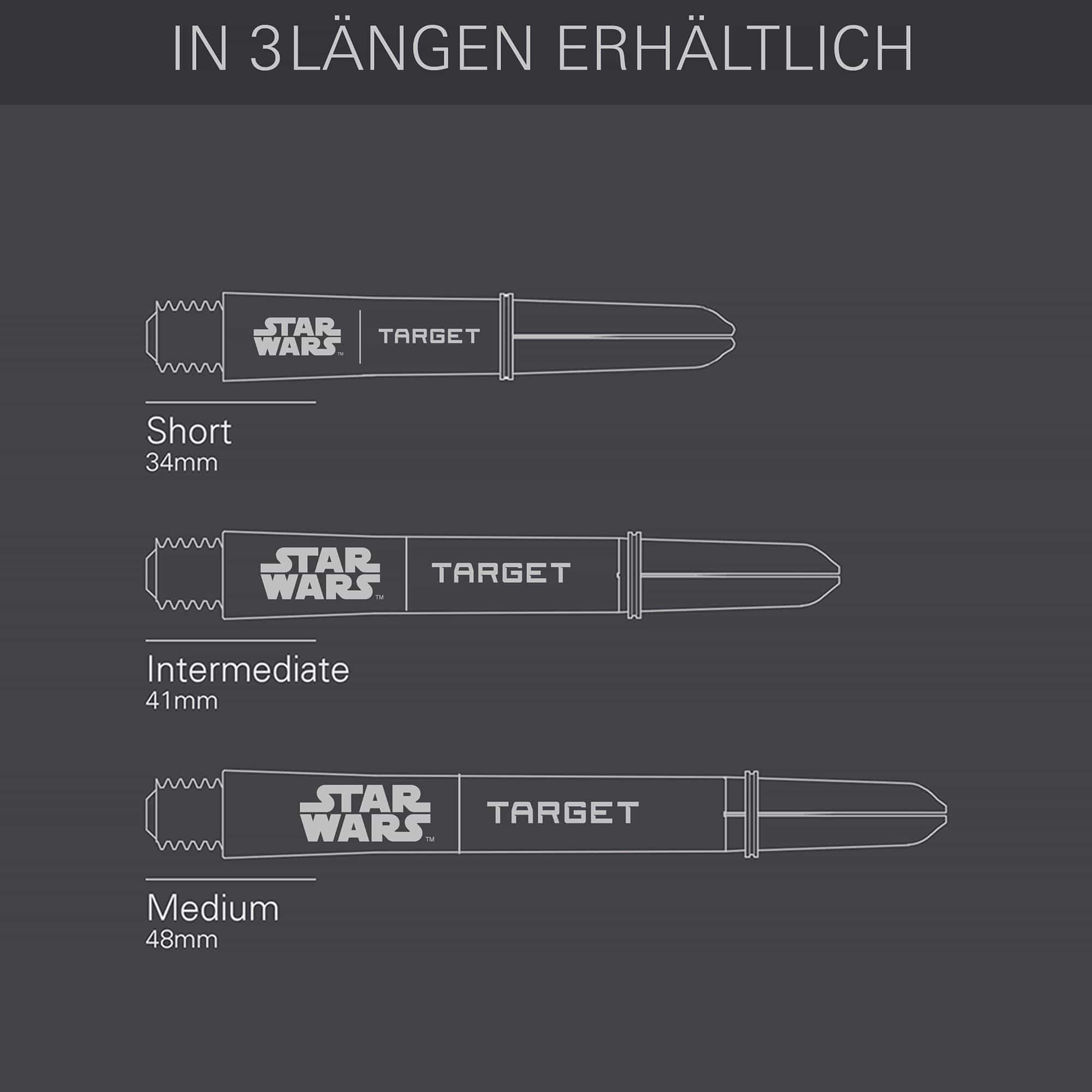Aste Target Star Wars ProGrip - Nere Zu sehen sind die Target Star Wars ProGrip Shafts in schwarzer Ausführung. Die Schäfte sind speziell für Dartspieler gestaltet.