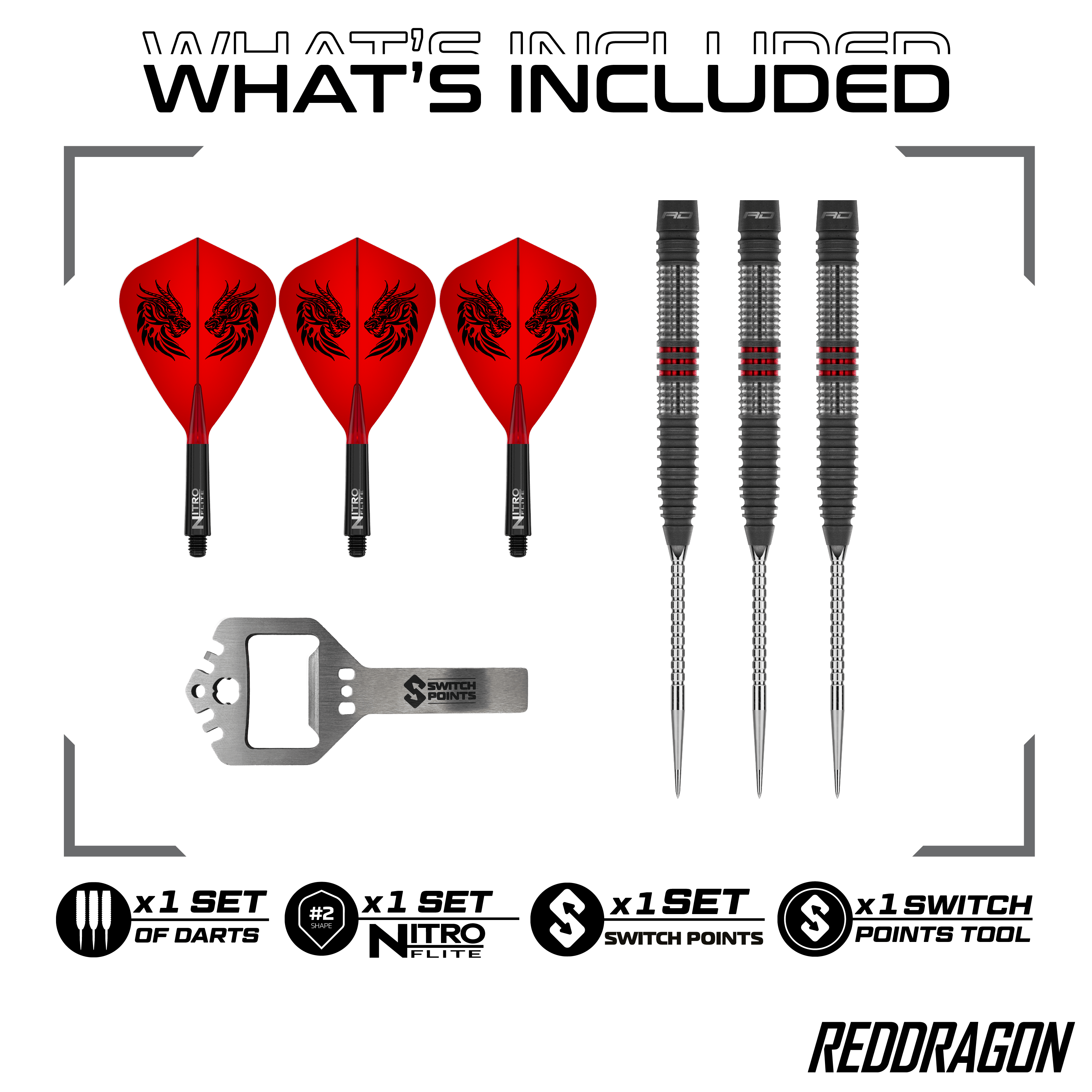 Red Dragon Jonny Clayton Hireath Switch Point Steel Darts Zu sehen sind die Red Dragon Jonny Clayton Hireath Switch Point Steeldarts. Diese Pfeile sind für ihre hochwertige Verarbeitung bekannt.