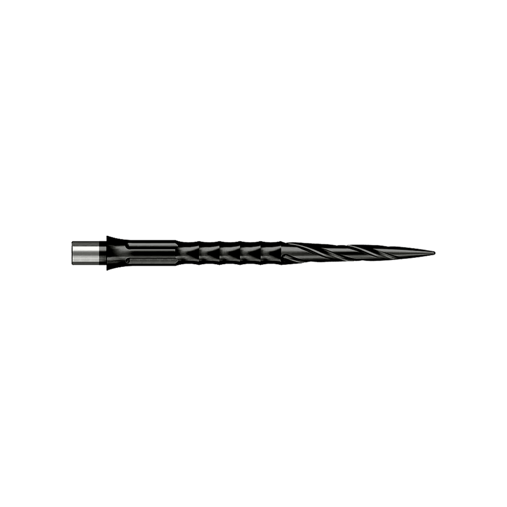 Punte per freccette in acciaio Caliburn System - Spiro - No Lip - Nero Hier sieht man eine Steeldartspitze des Caliburn Evo Systems, Modell Spiro NoLip Black, 36mm. Die Spitze ist schwarz und länger als die 32mm Variante.