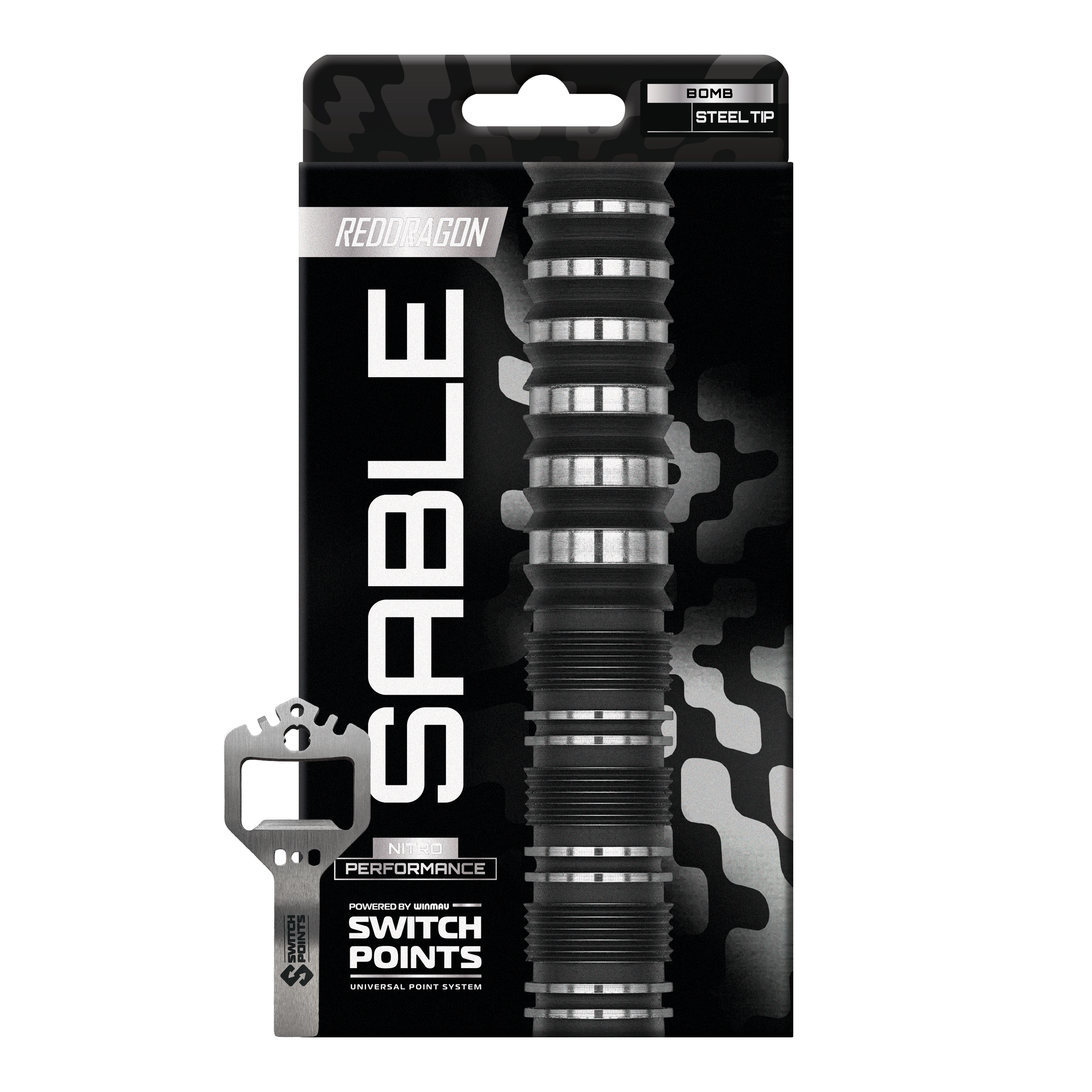 Zu sehen ist das Produkt Red Dragon Sable Bomb Switch Point Steeldarts. Diese Steeldarts eignen sich besonders für ambitionierte Dartspieler.
