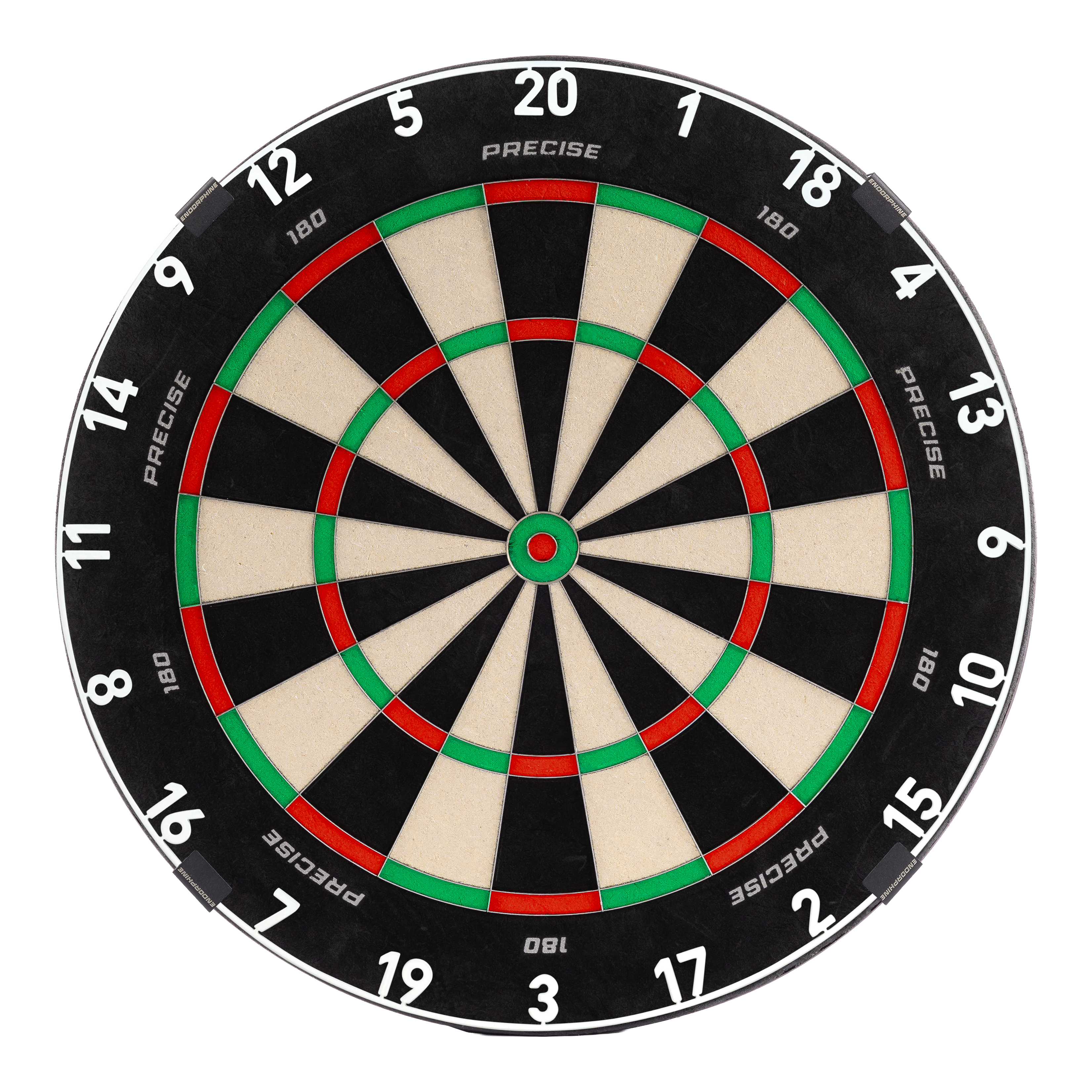 Bersaglio per freccette in acciaio Precise 180 Endorphine con anello numerato - Bianco classico Abgebildet ist das Precise 180 Endorphine Steeldartboard mit einem weißen Nummernring. Das Produkt ist speziell für Präzisionswürfe entworfen.