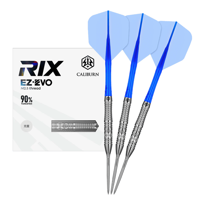 Freccette in acciaio Caliburn Rix EZ-EVO R2 Hier wird das Produkt Caliburn Rix EZ-EVO R2 Steeldarts vollständig präsentiert. Die Darts sind komplett zu sehen.