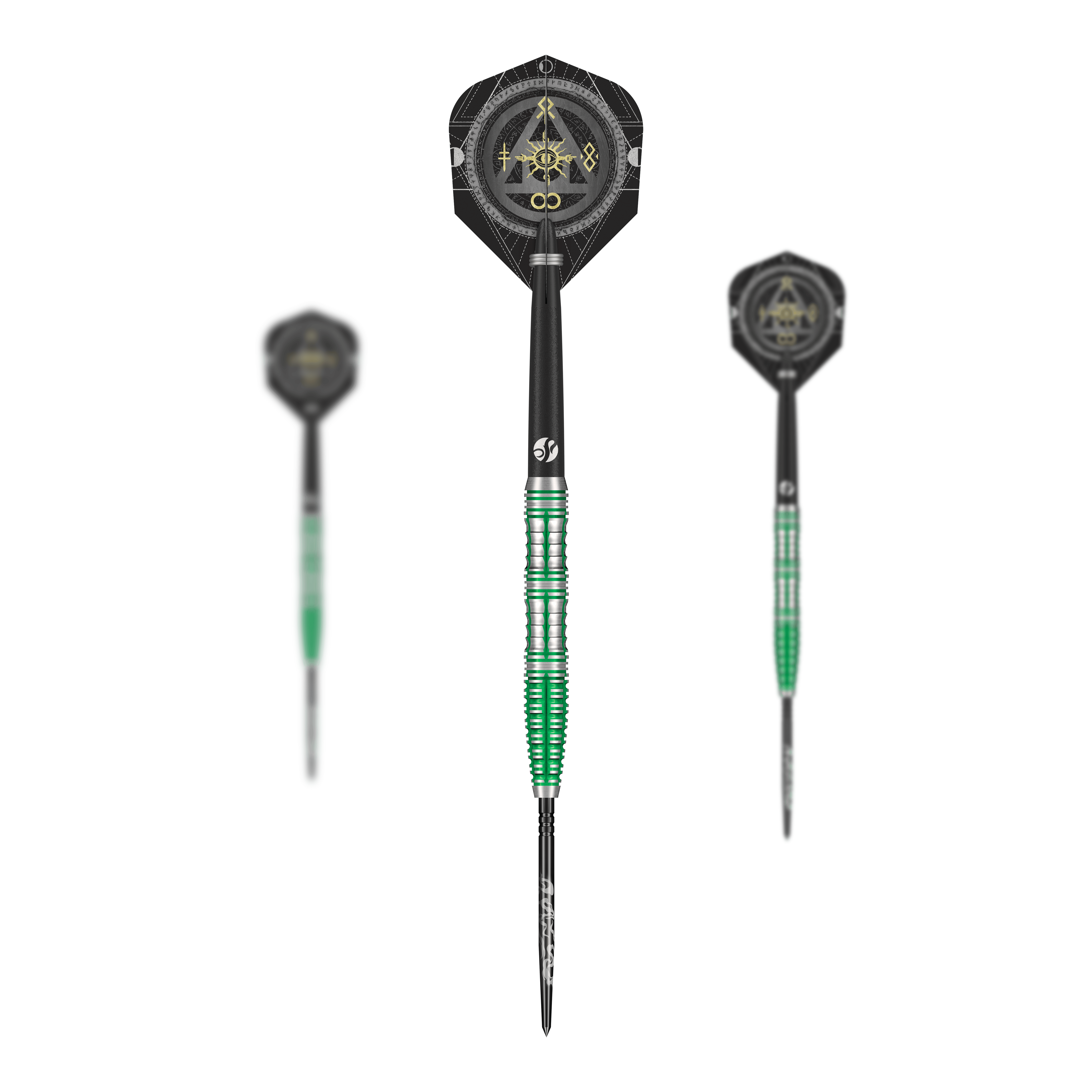 Zu sehen ist ein Set Shot Alchemy Mythril TurboPoints Steeldarts. Die Darts sind zusammen abgebildet.