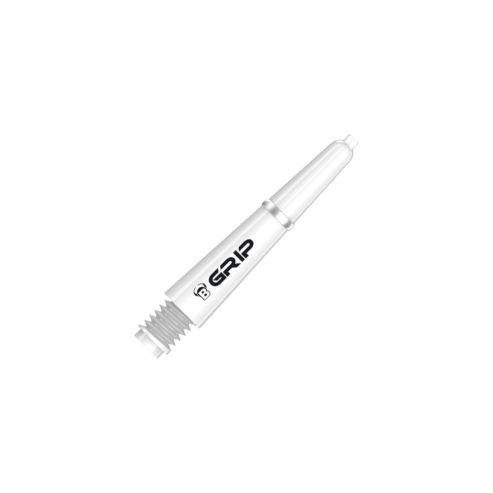 Das Bild zeigt einen weißen Bulls B-Grip-2 SL Shaft. Auf dem Schaft steht das Wort "GRIP" in schwarzer Schrift.