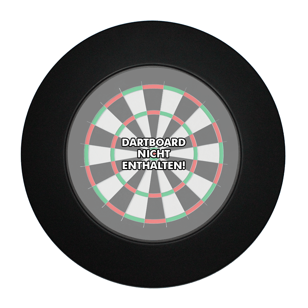DBS-schwarz_McDart_Dartboard_Surround_Schwarz_1 Das Bild zeigt das Produkt "McDart Dartboard Surround", einen runden Schutzring für Dartboards. In der Mitte steht der Hinweis "Dartboard nicht enthalten!"