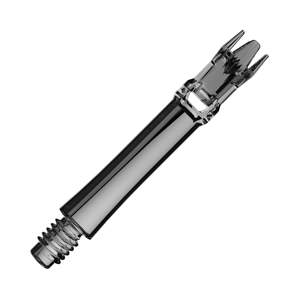 Zwei schwarze transparente Ersatzshafts liegen nebeneinander. Die Aufnahme ist von oben.
