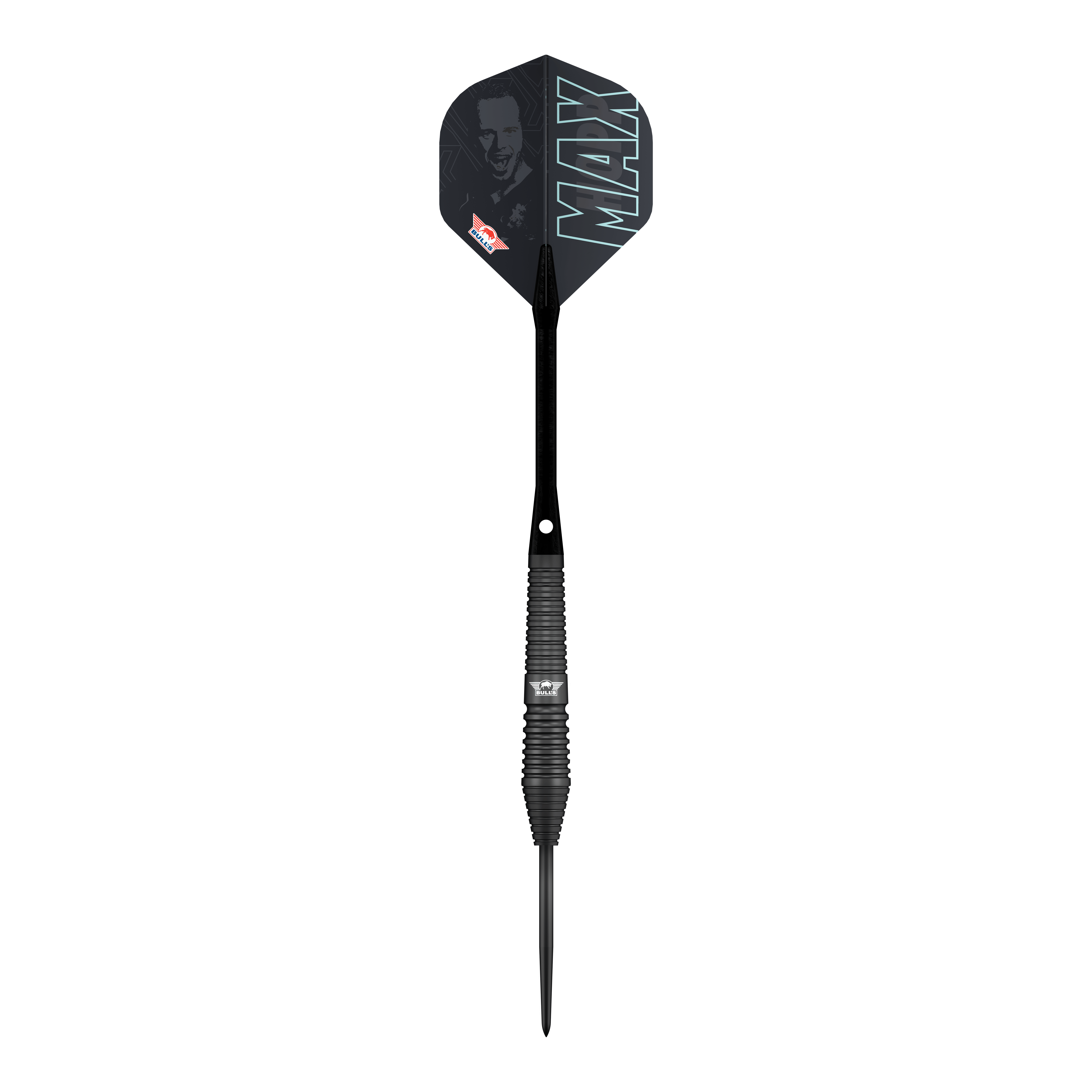 Bulls NL Max Hopp freccette in acciaio nero Die Bulls NL Max Hopp Black Steeldarts werden gezeigt. Die Darts sind als Set auf einem einfachen Hintergrund abgebildet.