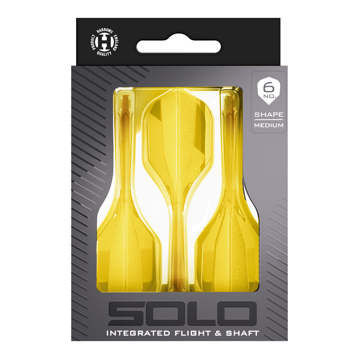 Sistema di alberi di volo Harrows Solo No6 - Giallo Zu sehen ist das Harrows Solo No6 Flight-Shaft-System in Gelb. Die Farbvariante hebt sich deutlich von der Standardversion ab.