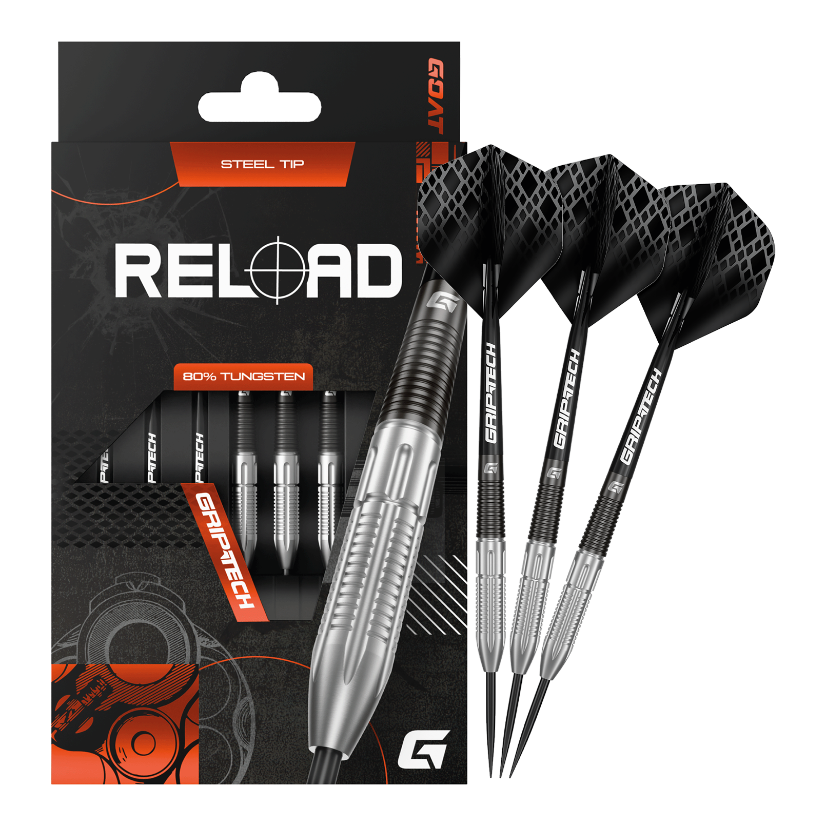 Ricarica freccette in acciaio GOAT Auf dieser Aufnahme sind die GOAT Reload Steeldarts abgebildet. Es handelt sich um hochwertige Steeldarts für das Dartspiel.