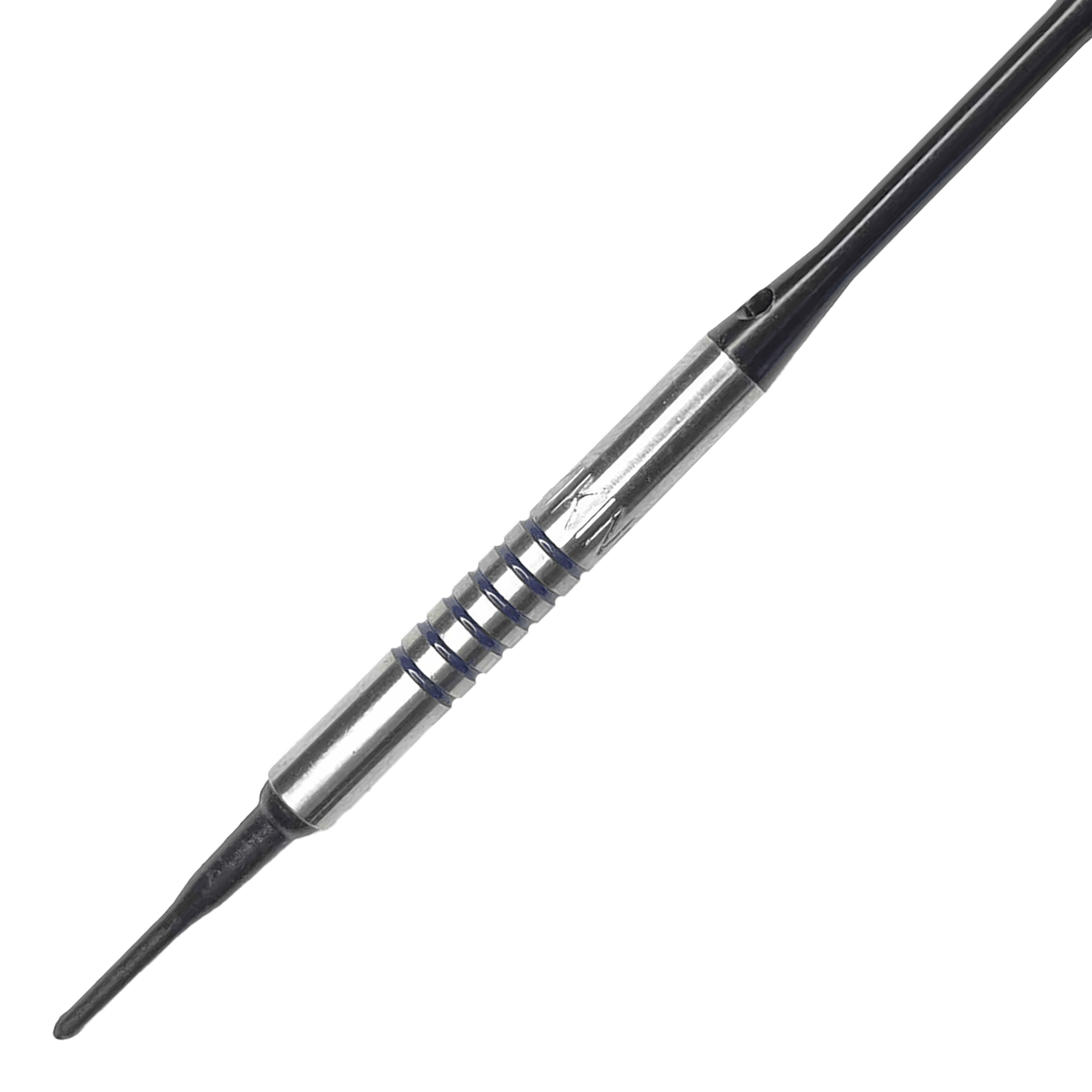 Freccette morbide McDart 85 Tungsten V19 - 16,5 g Dies ist ein McDart 85er Tungsten V19 Softdart mit einem Gewicht von 16,5g. Der Dart hat einen silbernen Barrel mit schwarzen Rillen und einer schwarzen Spitze.