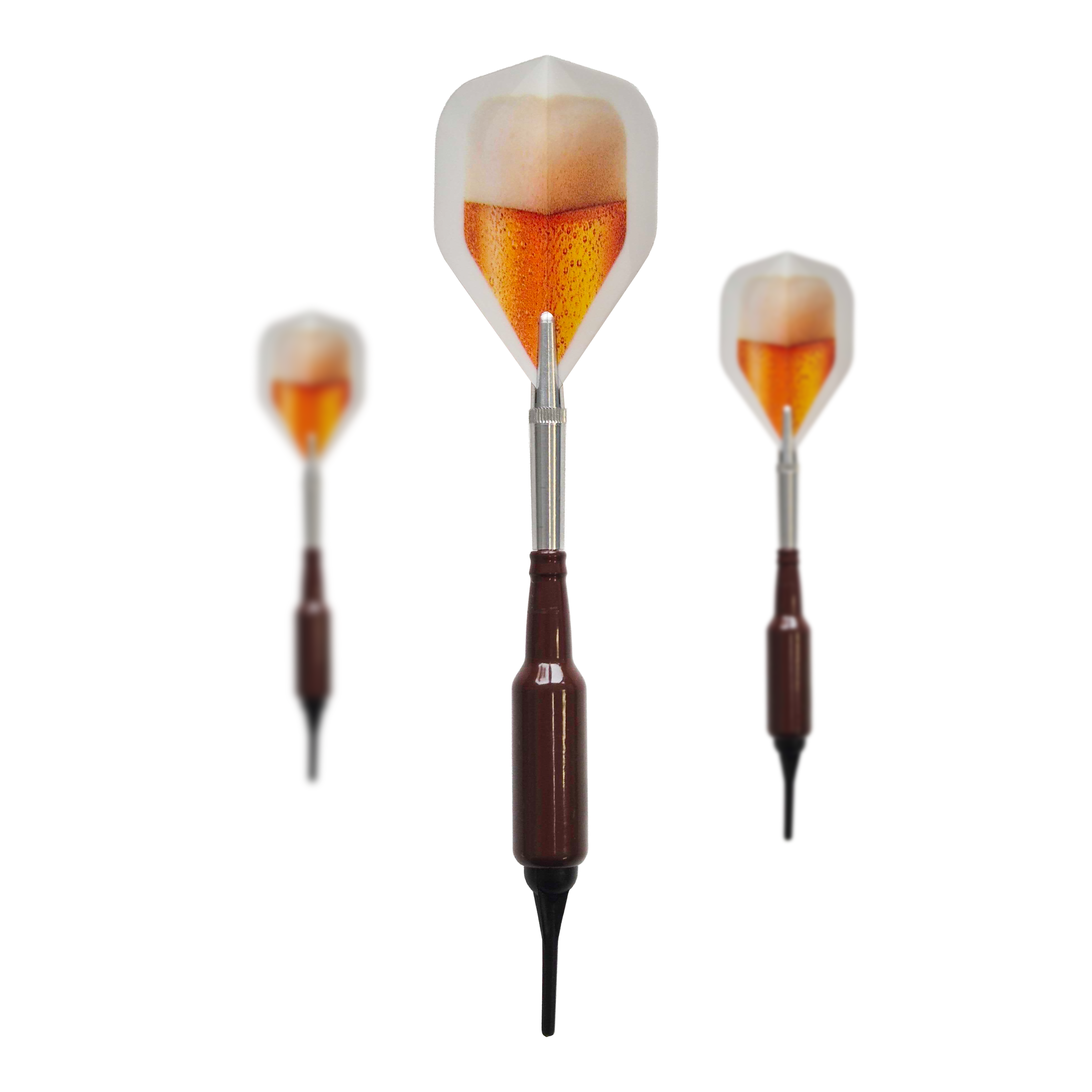Freccette morbide McDart Prost Beer Bottle con 100 punte morbide - 16,5 g Abgebildet ist ein Set McDart Prost Bierflaschen Softdarts mit 100 Softdartspitzen, 16,5 g. Diese Softdarts haben die Form einer Bierflasche und eignen sich ideal als Geschenk.