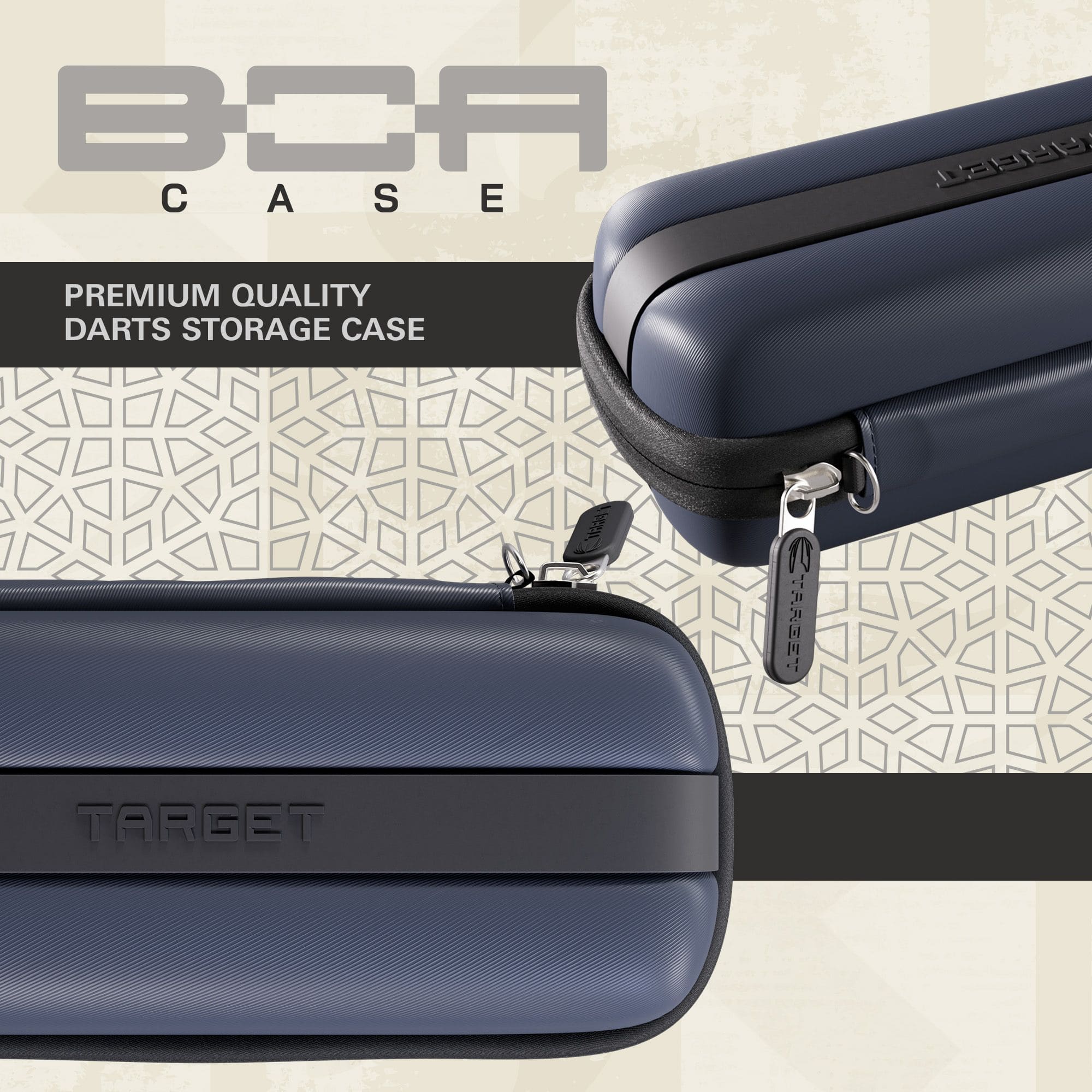 Custodia per freccette Target BOA Abgebildet ist ein Target BOA Dartcase in Navy und Dunkelgrau. Das Dartcase bietet Platz und Sicherheit für Dartsport-Zubehör.