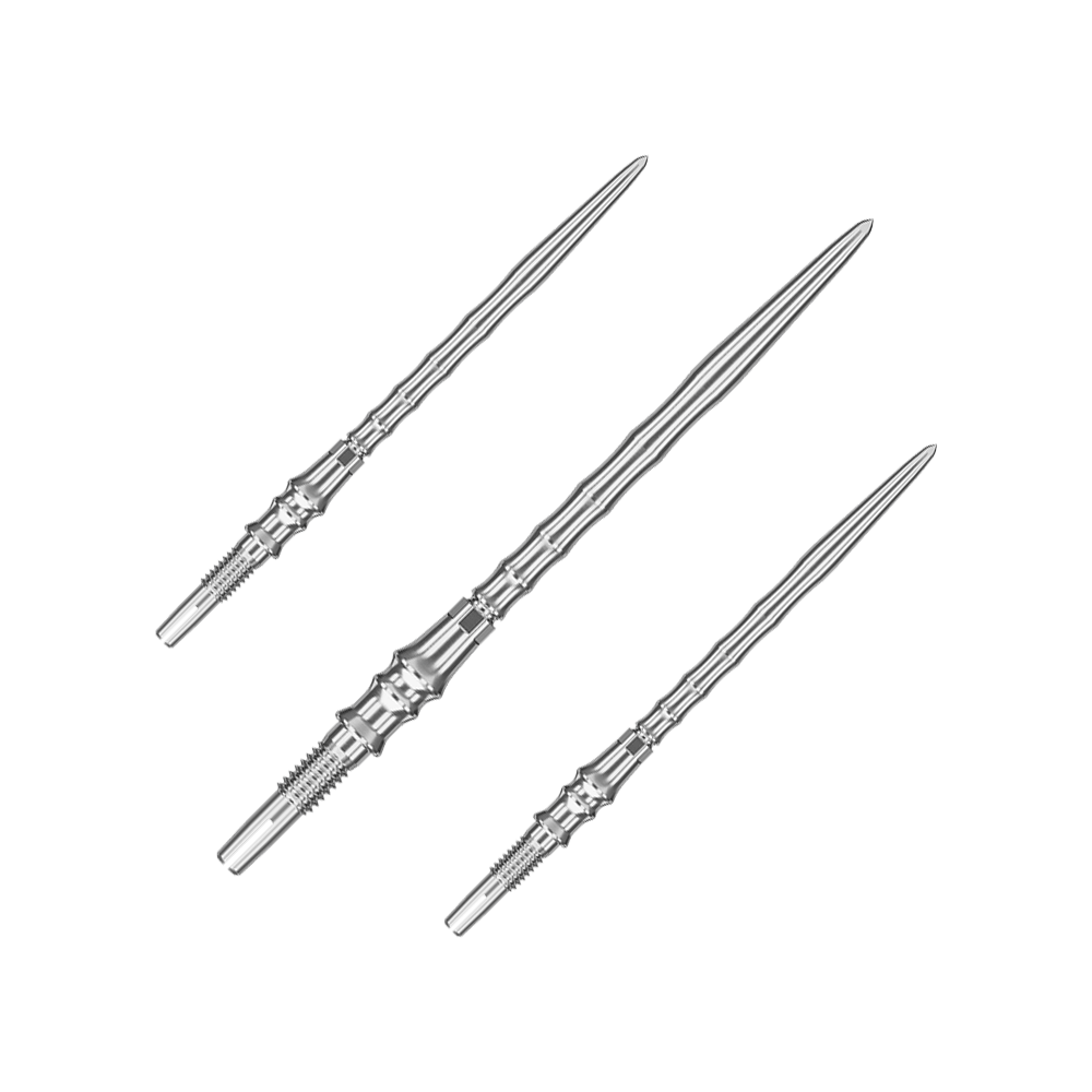 Punte per freccette Target Japan Premium Swiss Point - Argento Dieses Bild zeigt ein Set silberner SwissPoint-Dartspitzen mit 40 mm Länge. Die Dartspitzen sind aus der Target Japan Premium Linie.